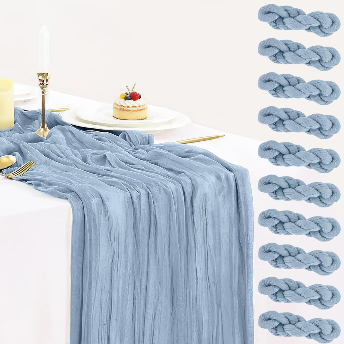 12 Pack Champagne Cheesecloth Table Runner 35x120 Inches, Summer Cheese Cloth Table Runner 10FT Boho Sheer Gauze Runner for Bridal Shower Wedding Baby Shower Party Decor