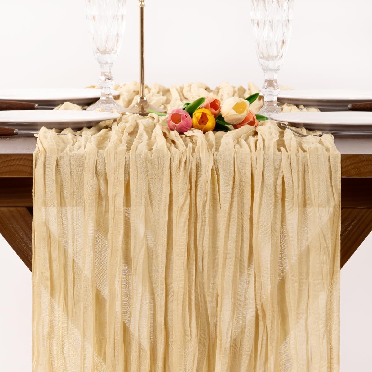 6 Pack Champagne Gold Cheesecloth Table Runner Fall Wrinkled Runner