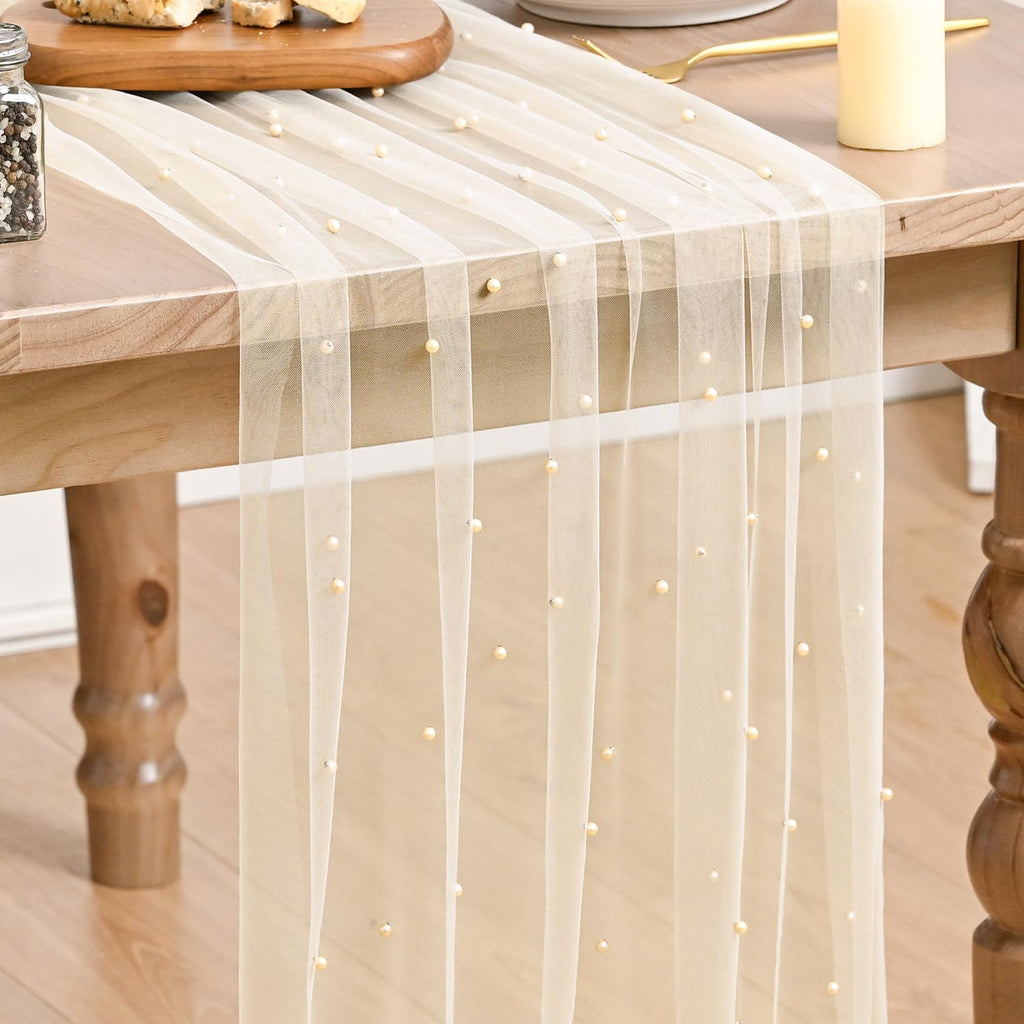 Artoid Mode 6-Pack Pearl Beige Gauze Table Runner 10FT Home Decor