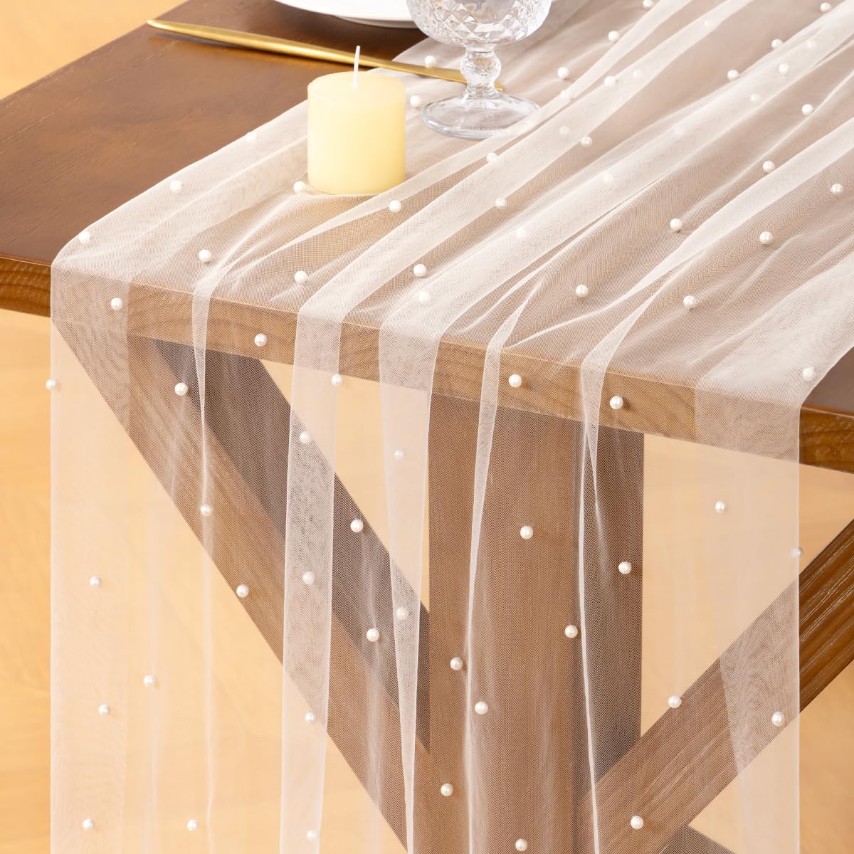 Socomi Pearl Table Runner Fall Tulle Gauze Sheer Wedding Party Home Decor