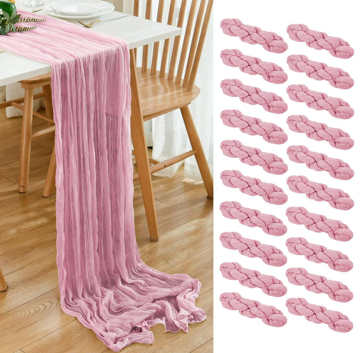 6 Pack Brown 10 Ft Cheesecloth Table Runner 20x120 Inch Boho Wrinkled Sheer Romantic Gauze Decor for Wedding, Bridal Shower, Birthday Party