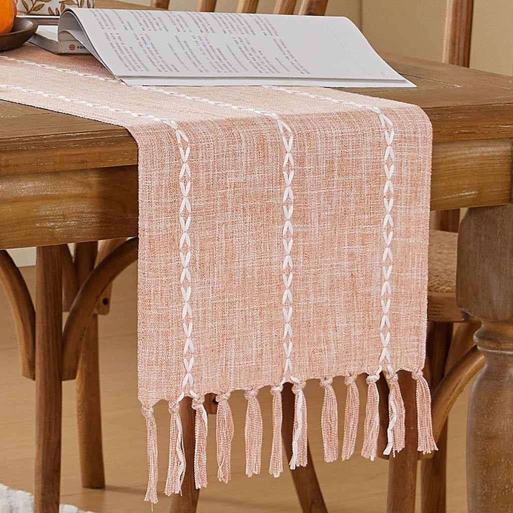 Wracra Rustic Linen Table Runner, White Table Runners 72 inches Long