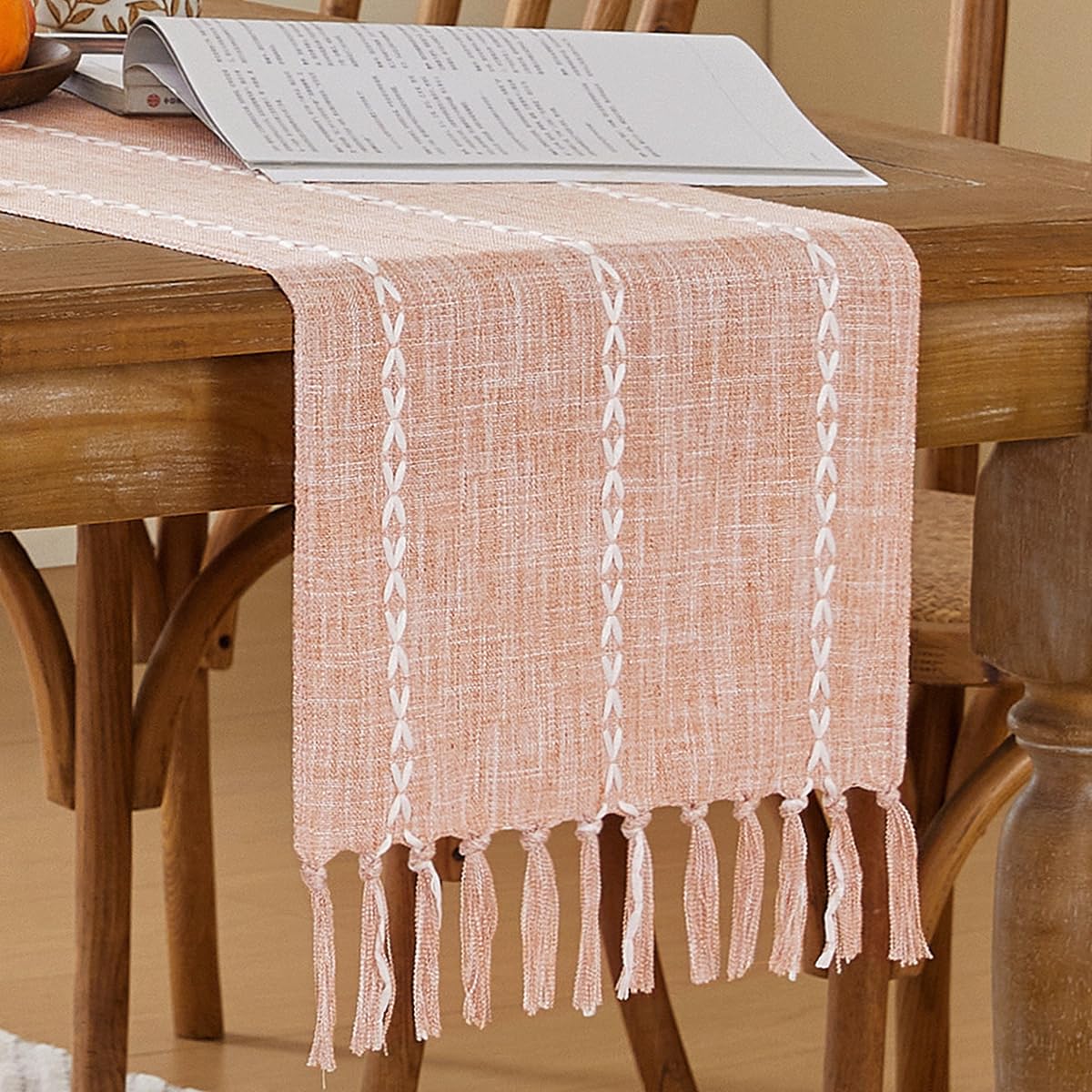 Wracra Rustic Linen Table Runner, White Table Runners 72 inches Long