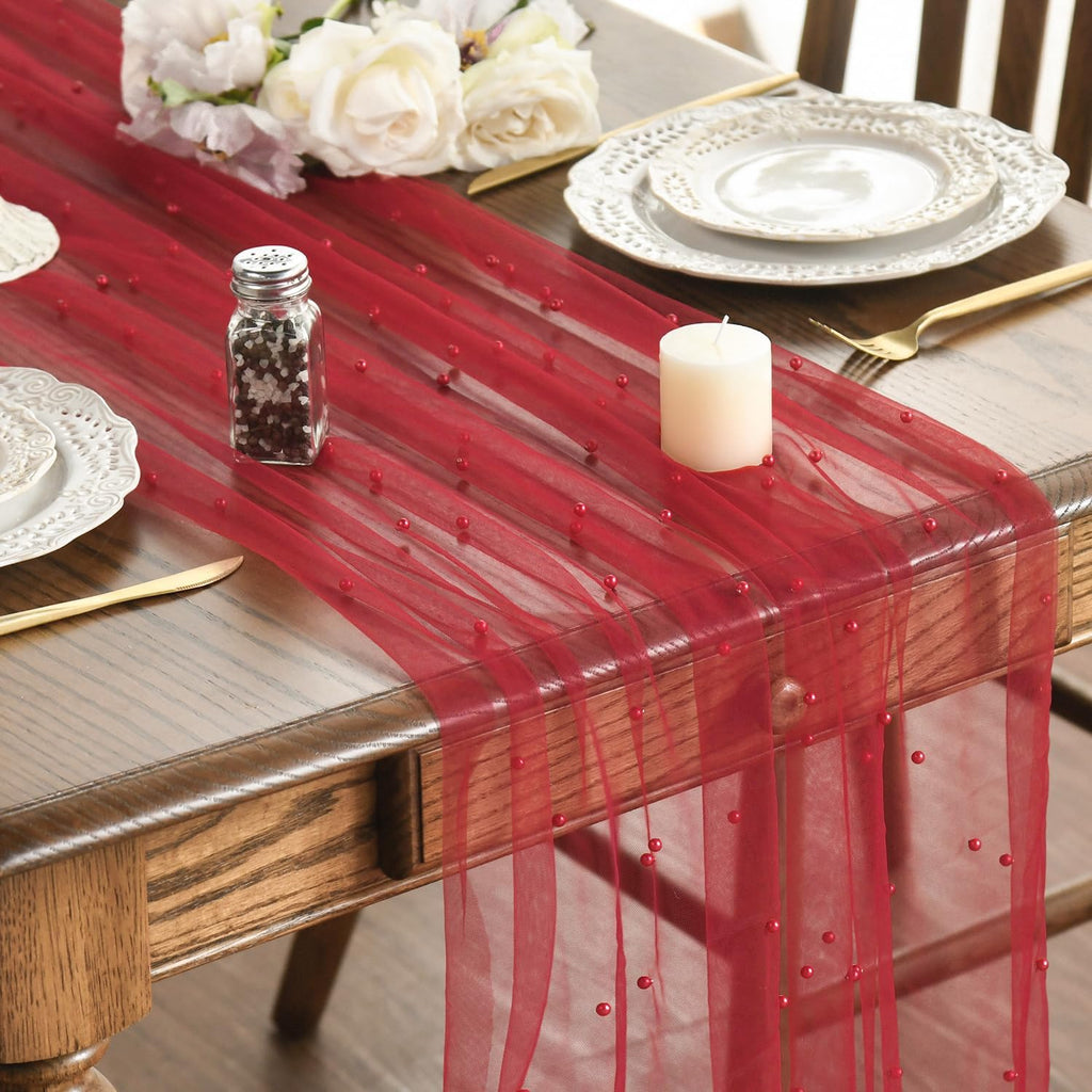 Artoid Mode 6-Pack Pearl Beige Gauze Table Runner 10FT Home Decor