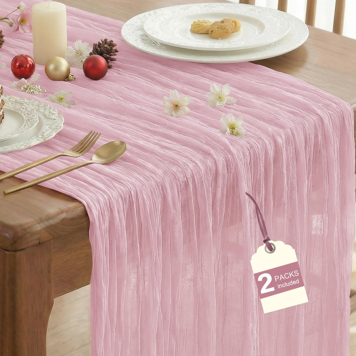 2 Pack Fall Table Runner Terracotta Cheesecloth for Home Thanksgiving Party