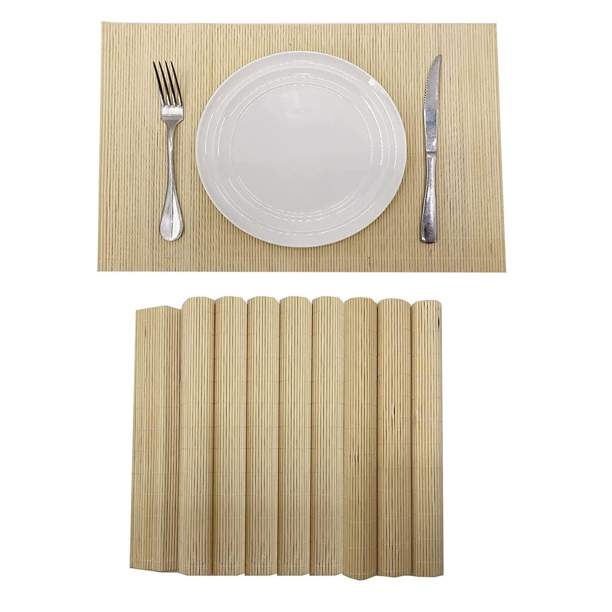 Set of 8 Pcs Bamboo Placemats Sushi Rolling Mat Japanese Style Natural Anti-Slip, Washable Heat-Resistant Table Mats for Dining Room and Kitchen（Brown）