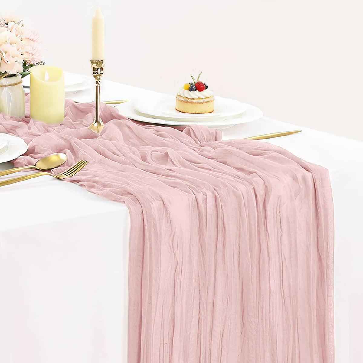 12 Pack Champagne Cheesecloth Table Runner 35x120 Inches, Summer Cheese Cloth Table Runner 10FT Boho Sheer Gauze Runner for Bridal Shower Wedding Baby Shower Party Decor