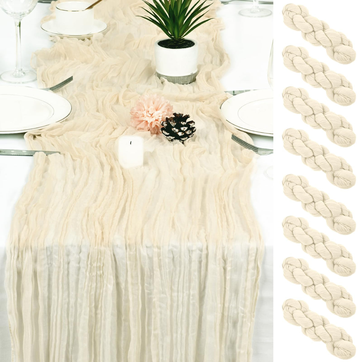 8 Pack Sage Green Cheesecloth Table Runner 17x108 inch Boho Gauze Cheese Cloth Table Runners for Wedding Party Baby Bridal Shower Home Decor