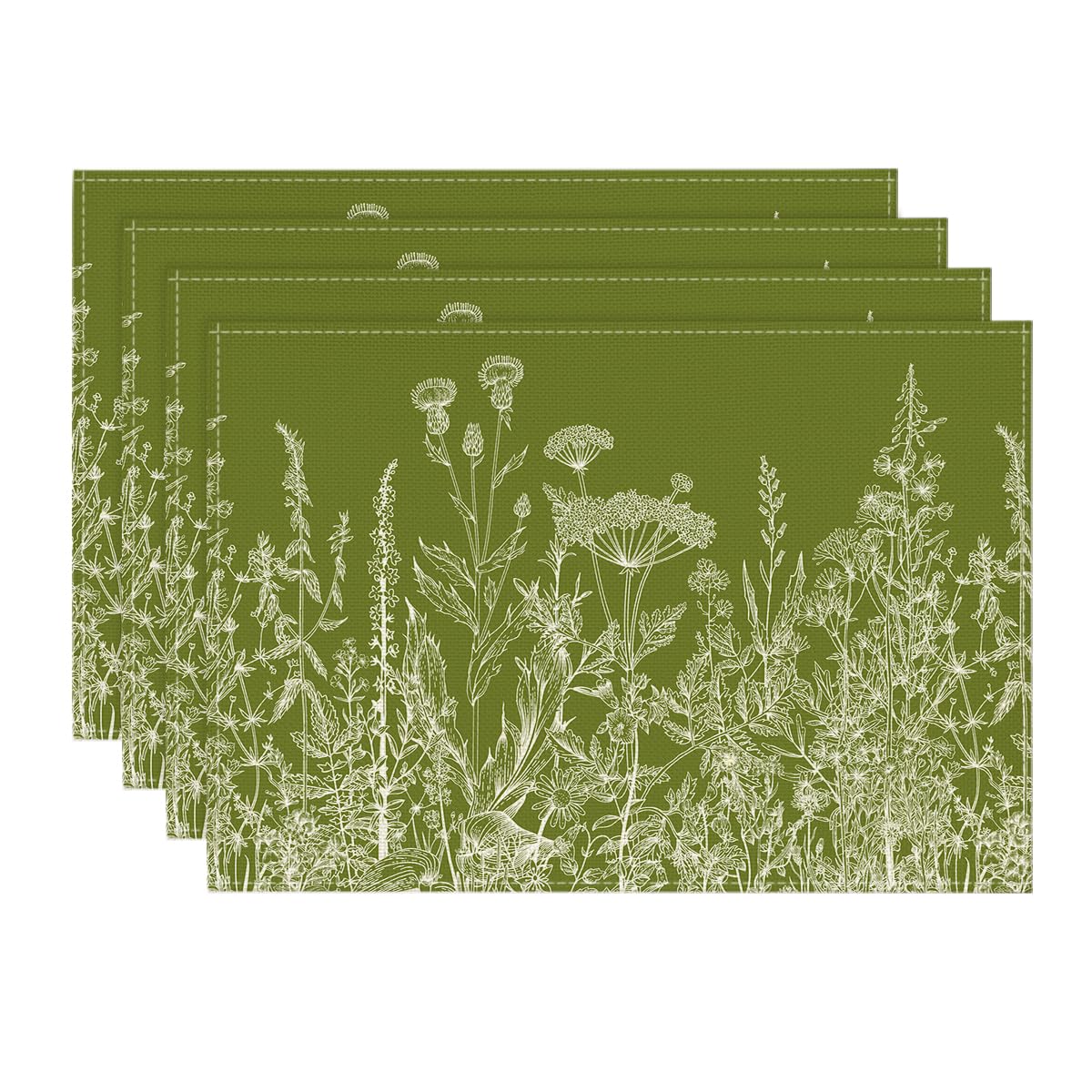 Artoid Mode Antique Herbs and Wild Flowers Summer Placemats Set of 4, 12x18 Inch Seasonal Wildflower Spring Table Mats for Party Kitchen Dining Decoration