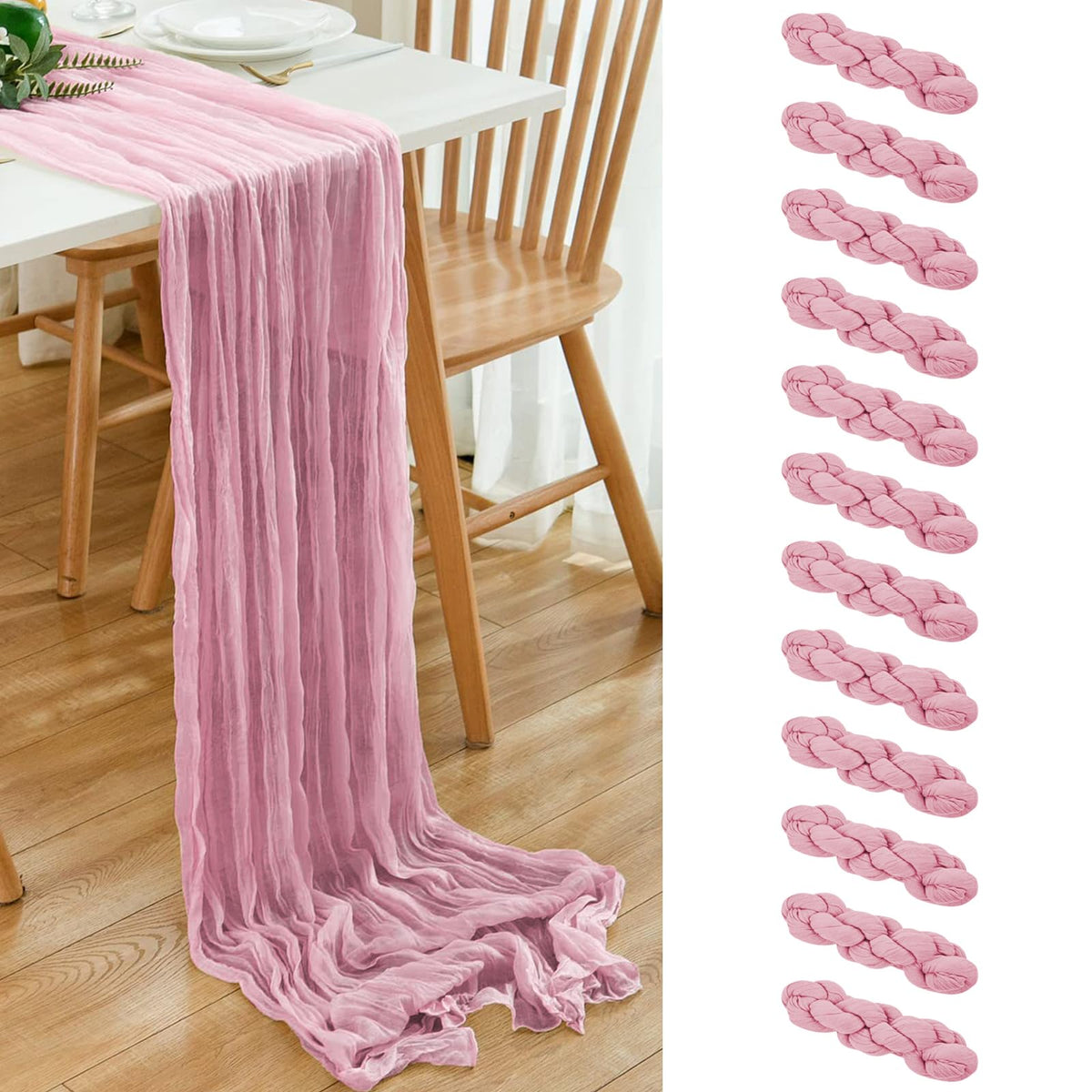 6 Pack Brown 10 Ft Cheesecloth Table Runner 20x120 Inch Boho Wrinkled Sheer Romantic Gauze Decor for Wedding, Bridal Shower, Birthday Party