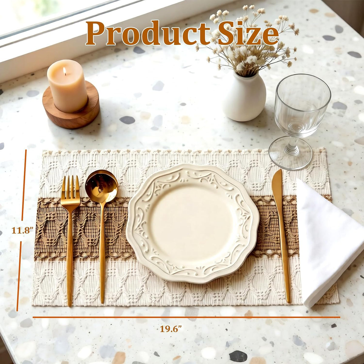 6 Pcs 11.8" x 19" Boho Placemats with Macrame Rustic Farmhouse Table Decor
