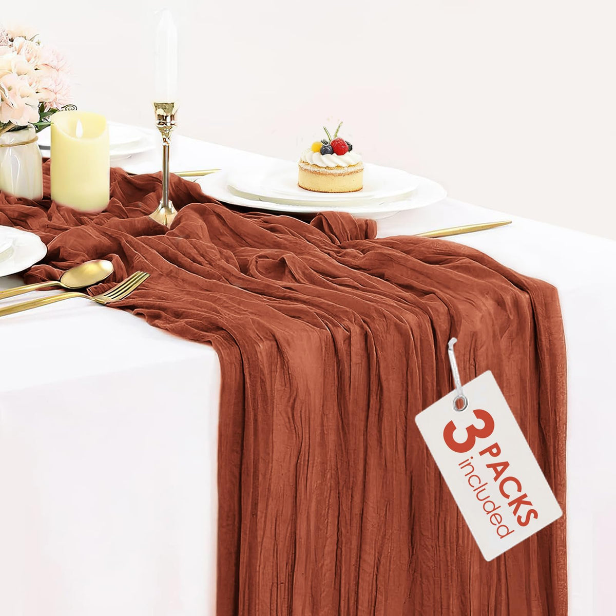 12 Pack Champagne Cheesecloth Table Runner 35x120 Inches, Summer Cheese Cloth Table Runner 10FT Boho Sheer Gauze Runner for Bridal Shower Wedding Baby Shower Party Decor