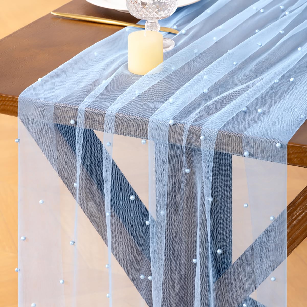 Socomi Pearl Table Runner Fall Tulle Gauze Sheer Wedding Party Home Decor