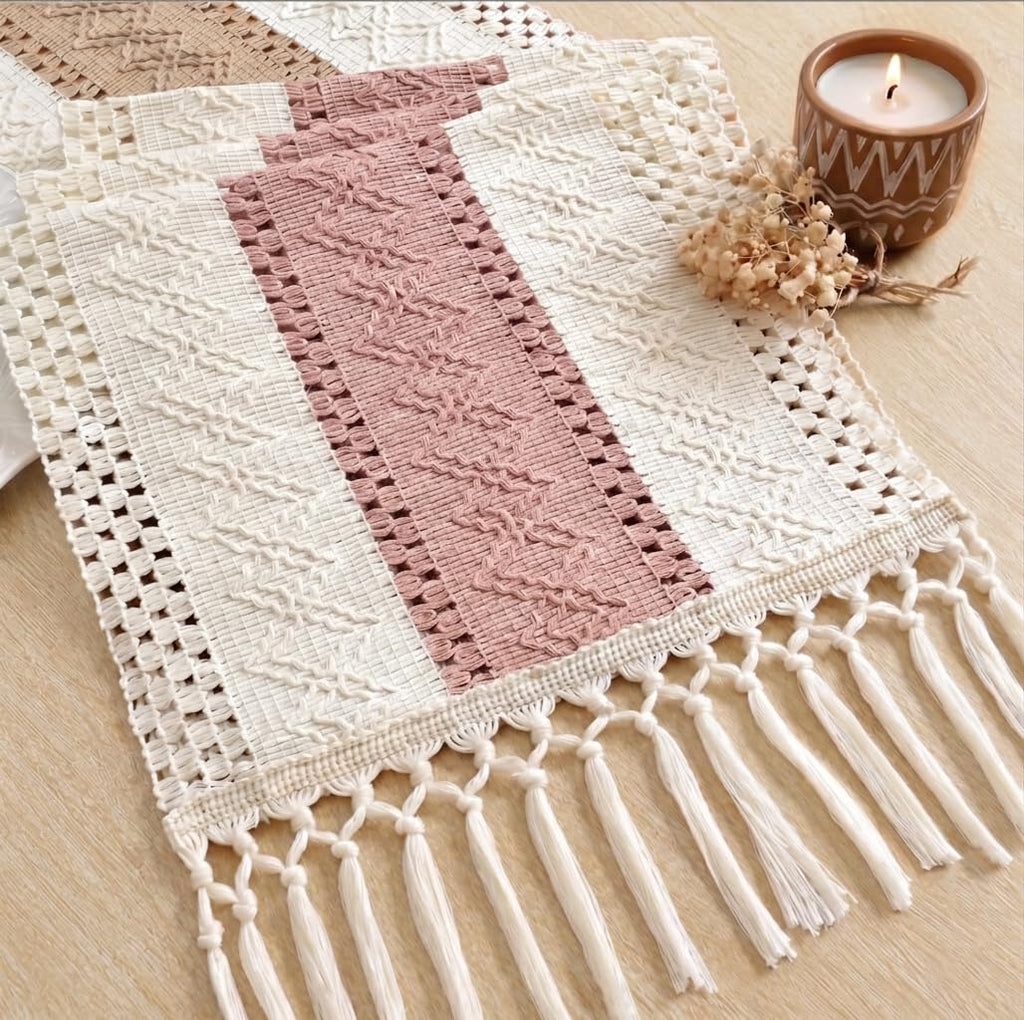 FEXIA Boho Table Runner for Fall Home Decor 12x108 Rustic with Tassels