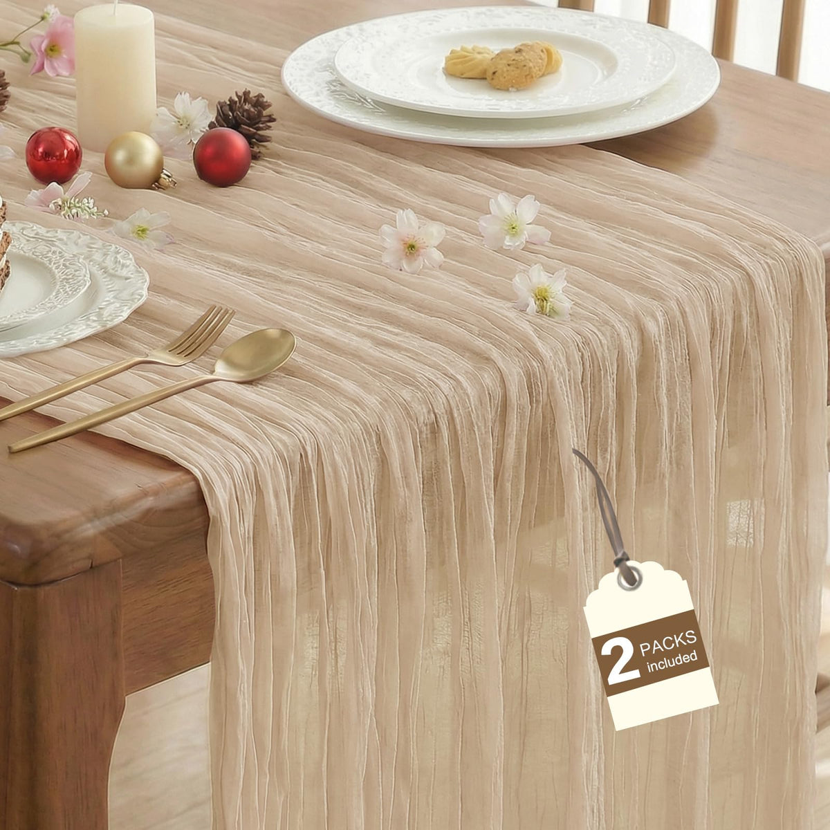 2 Pack Fall Table Runner Terracotta Cheesecloth for Home Thanksgiving Party