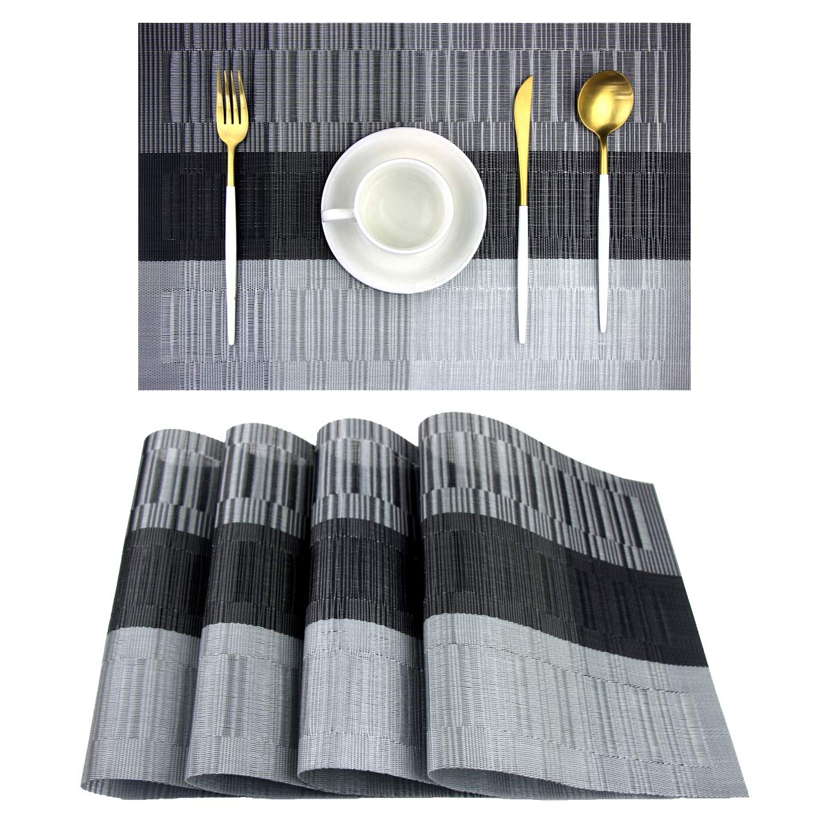 PIGCHCY Placemats,Durable Placemats for Dining Table,Washable Woven Vinyl Kitchen Placemats Set of 4 (Brown)
