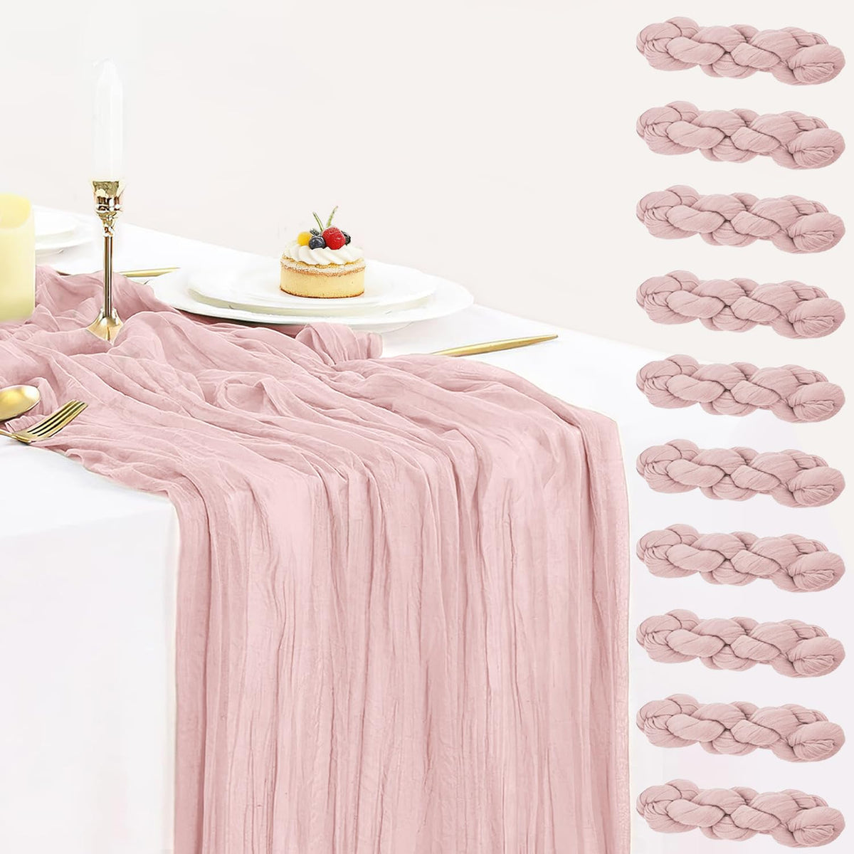 12 Pack Champagne Cheesecloth Table Runner 35x120 Inches, Summer Cheese Cloth Table Runner 10FT Boho Sheer Gauze Runner for Bridal Shower Wedding Baby Shower Party Decor