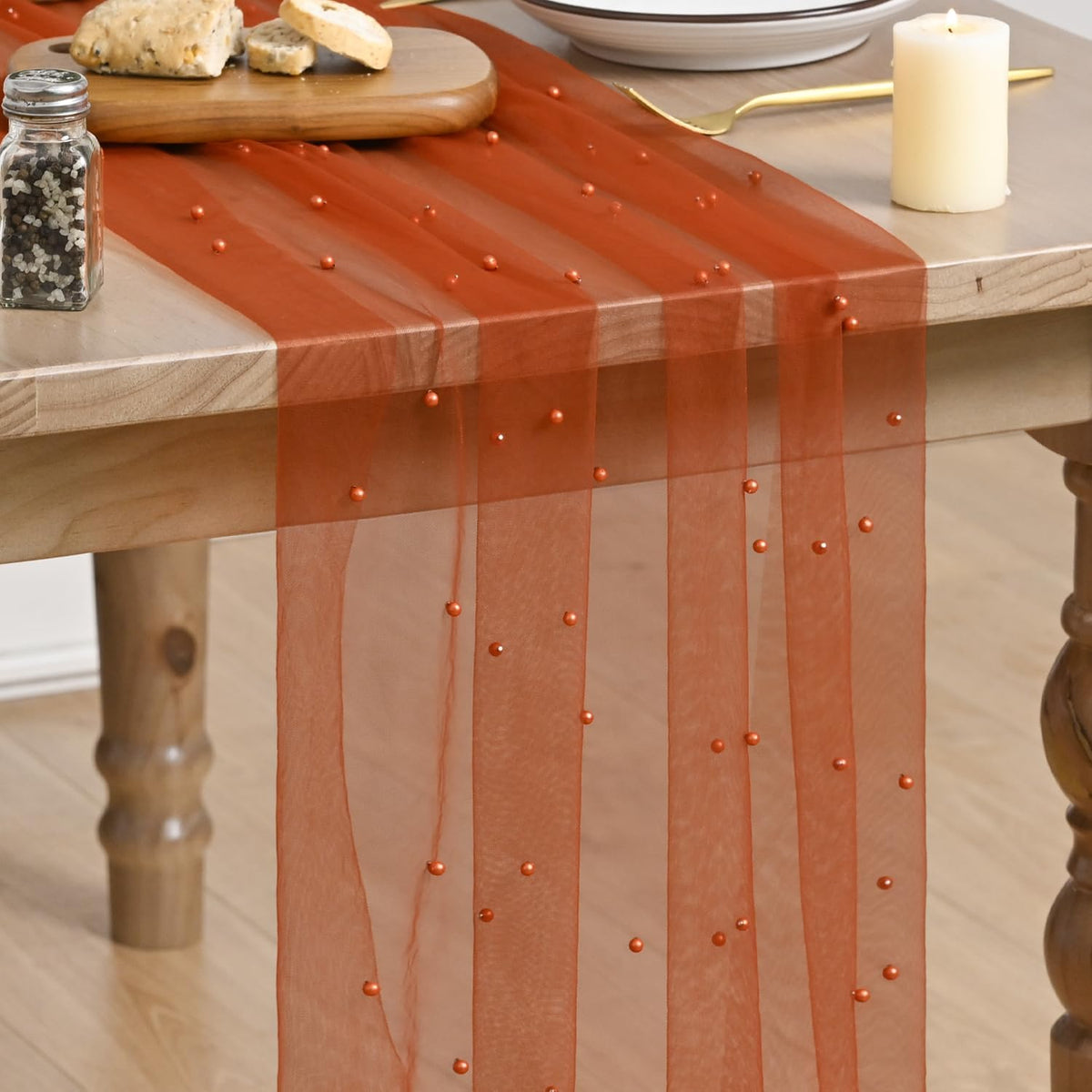 Artoid Mode 6-Pack Pearl Beige Gauze Table Runner 10FT Home Decor
