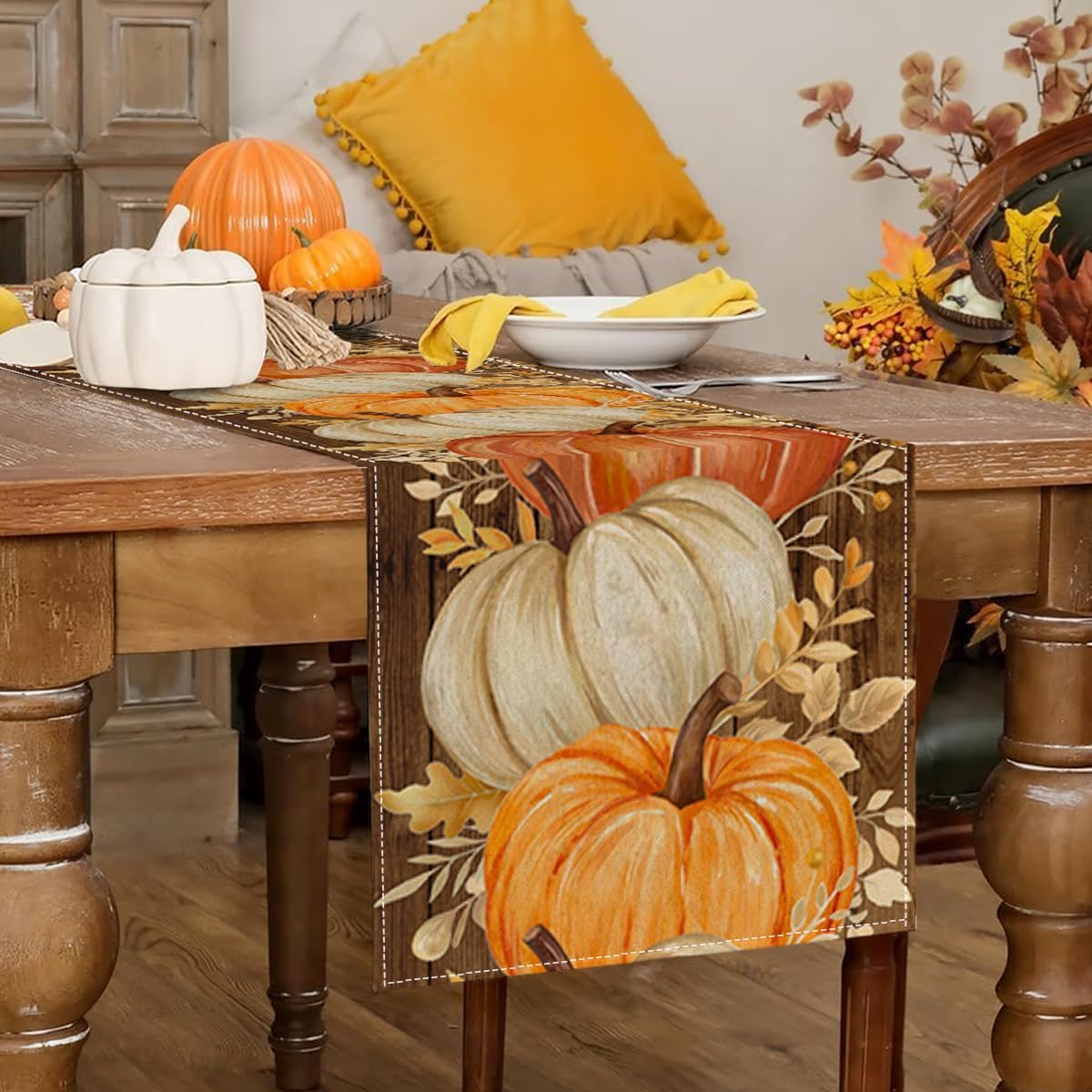 RABUSOFA Fall Table Runner 13x72 Inch Orange Pumpkins Fall Decor for Home