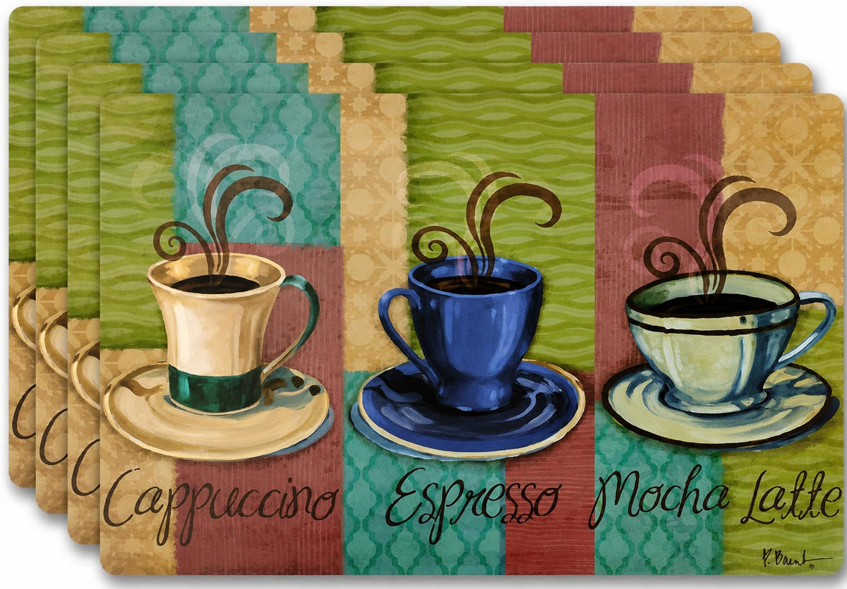Vinyl Rectangular Placemats Set of 4 - Non Slip Place Mats Ideal for Indoor and Outdoor Dining Table - Washable and Heat Resistant Table Mat for Kitchen Tables (Live Laugh Love)