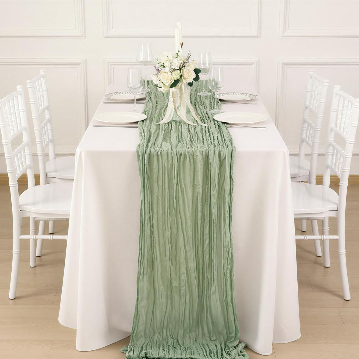 3 Pack Sage Green Cheesecloth Table Runner 120 Inch Boho Wedding Decor