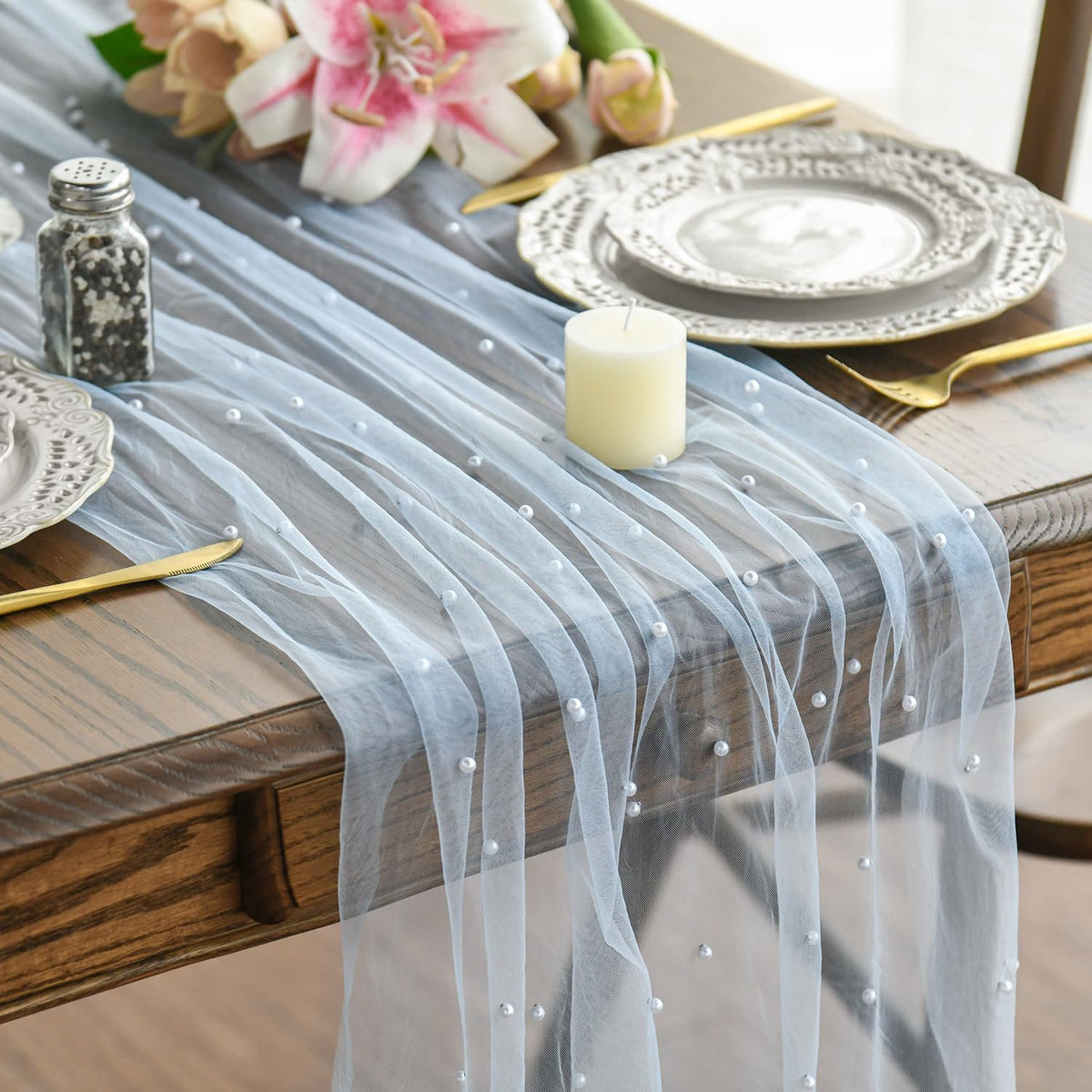 Artoid Mode 6-Pack Pearl Beige Gauze Table Runner 10FT Home Decor