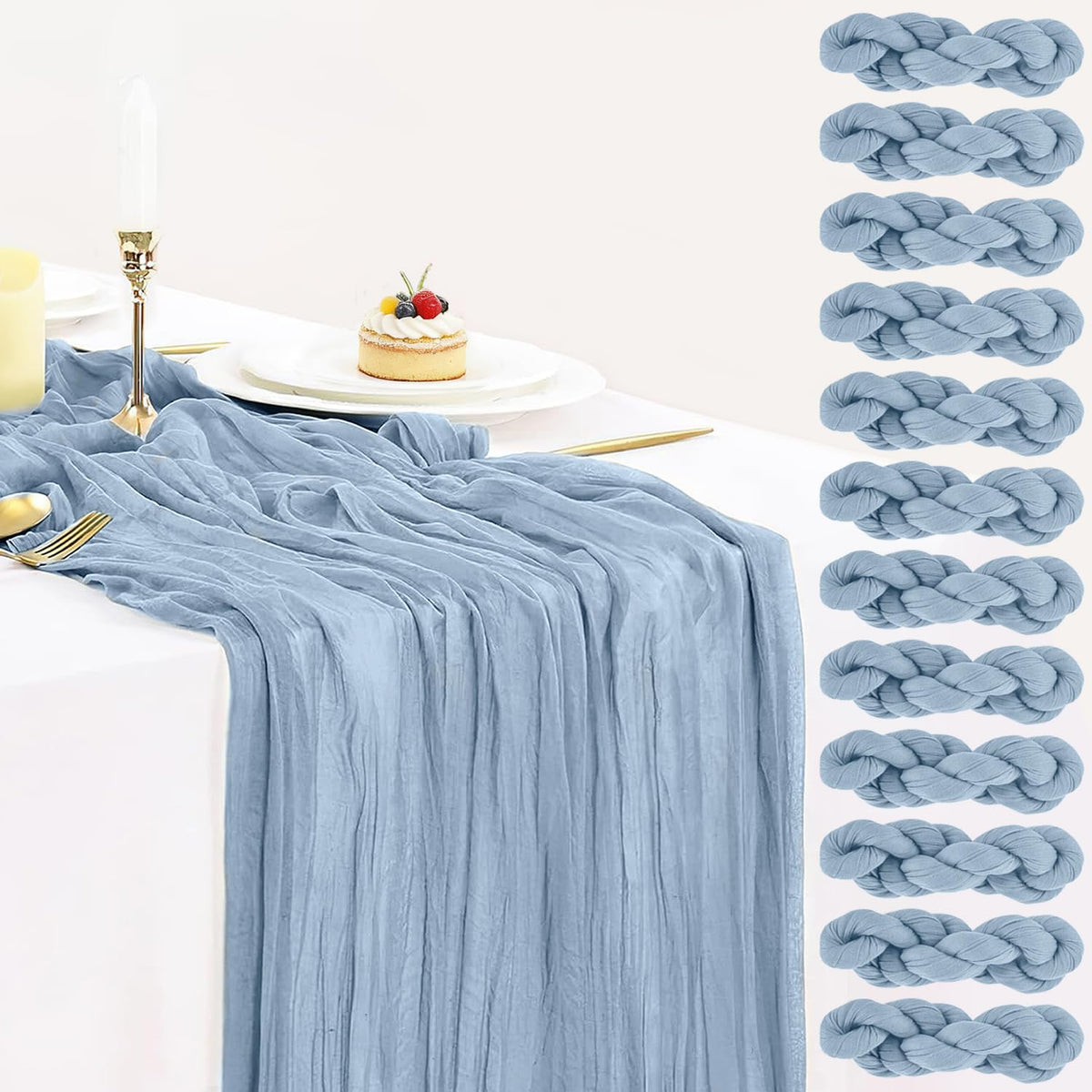 12 Pack Champagne Cheesecloth Table Runner 35x120 Inches, Summer Cheese Cloth Table Runner 10FT Boho Sheer Gauze Runner for Bridal Shower Wedding Baby Shower Party Decor