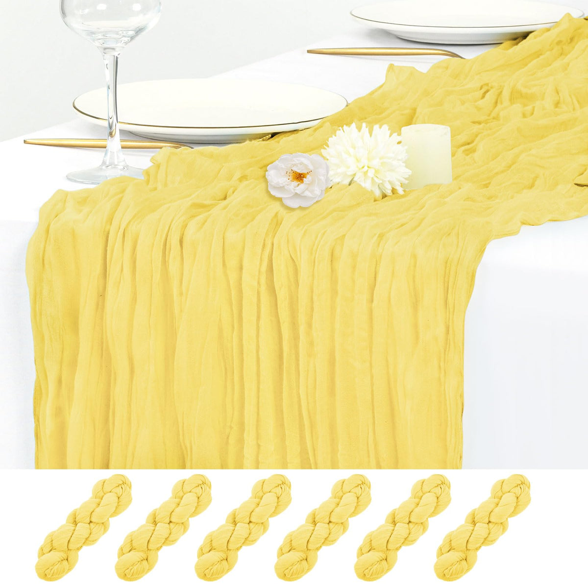 12 Pack Beige Cheesecloth Table Runner 17x108 Inch Boho Gauze Cheese Cloth Table Runners Rustic Sheer Runner for Wedding Party Baby Shower Birthday Home Decor