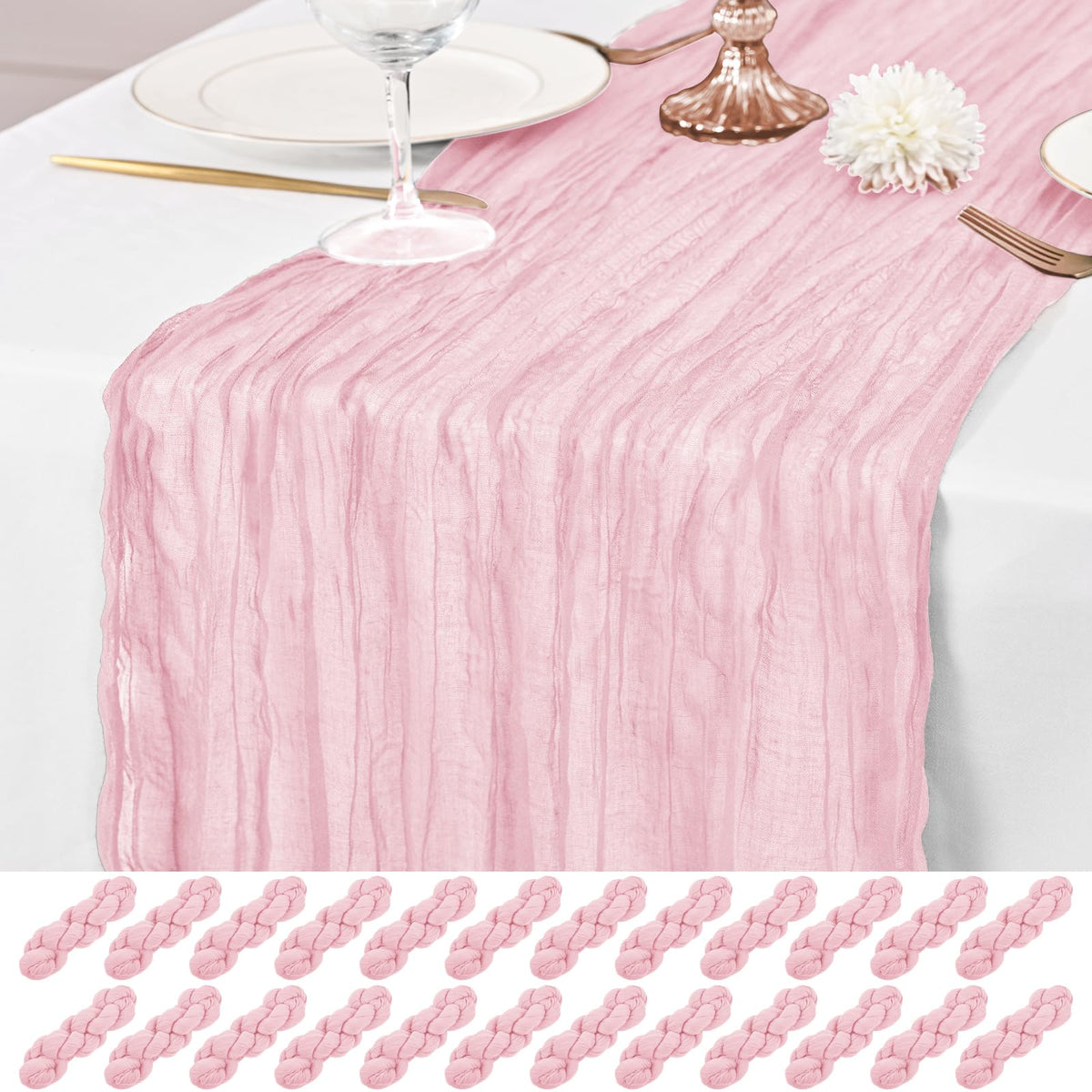 12 Pack Ivory Table Runner 10Ft Cheesecloth Table Runner Rustic Gauze Table Runners Romantic Long Cream Sheer Fabric Cheese Cloth Table Runners for Wedding Party Bridal Baby Shower