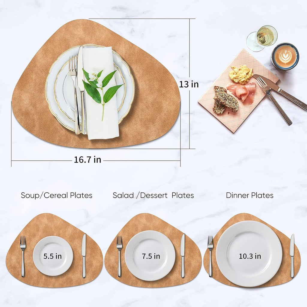 ADRIMER Placemats, Heat Resistant Round Placemats Set of 4 Washable 13 x 17 Inch, Waterproof Table Mats for Kitchen, Dining Room Table Christmas Decor, Turmeric Brown+Camel+Green+Blue