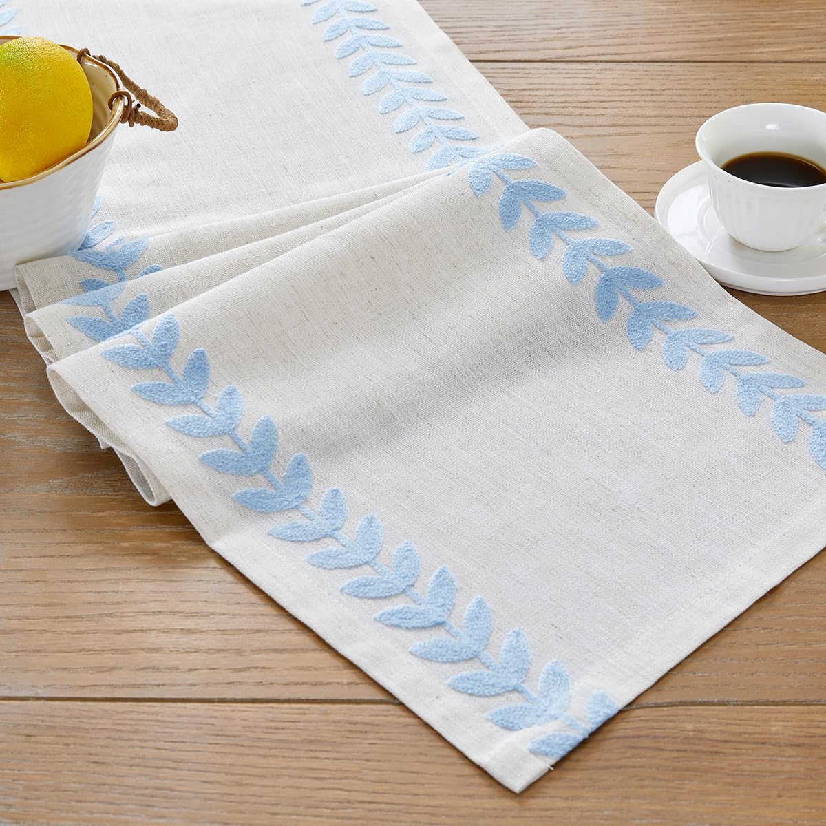 Wracra Embroidered Table Runner, White Table Runners 72 Inches Long