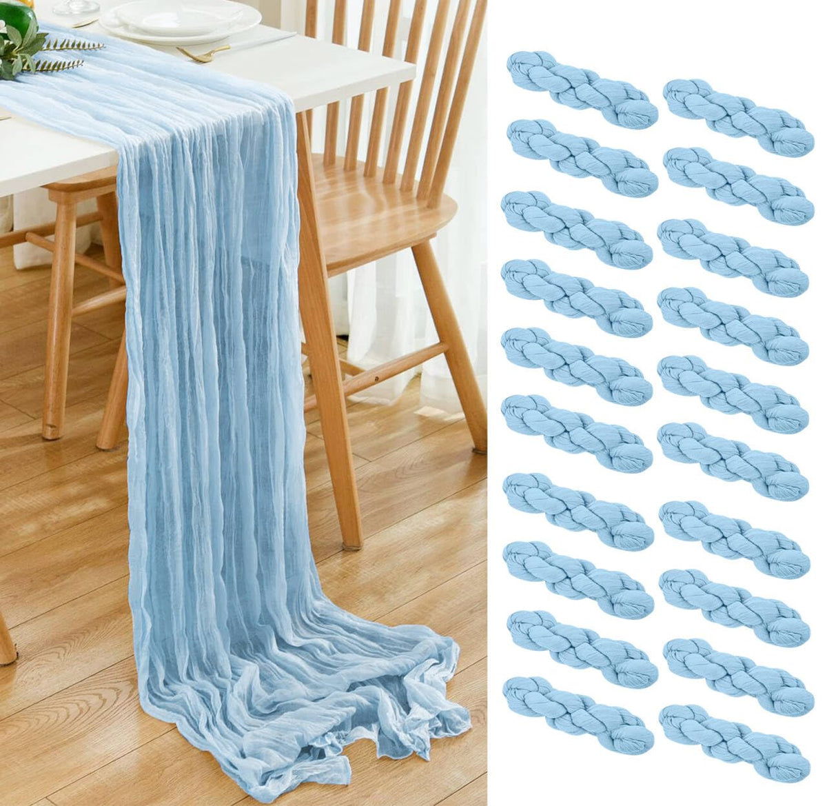 6 Pack Brown 10 Ft Cheesecloth Table Runner 20x120 Inch Boho Wrinkled Sheer Romantic Gauze Decor for Wedding, Bridal Shower, Birthday Party