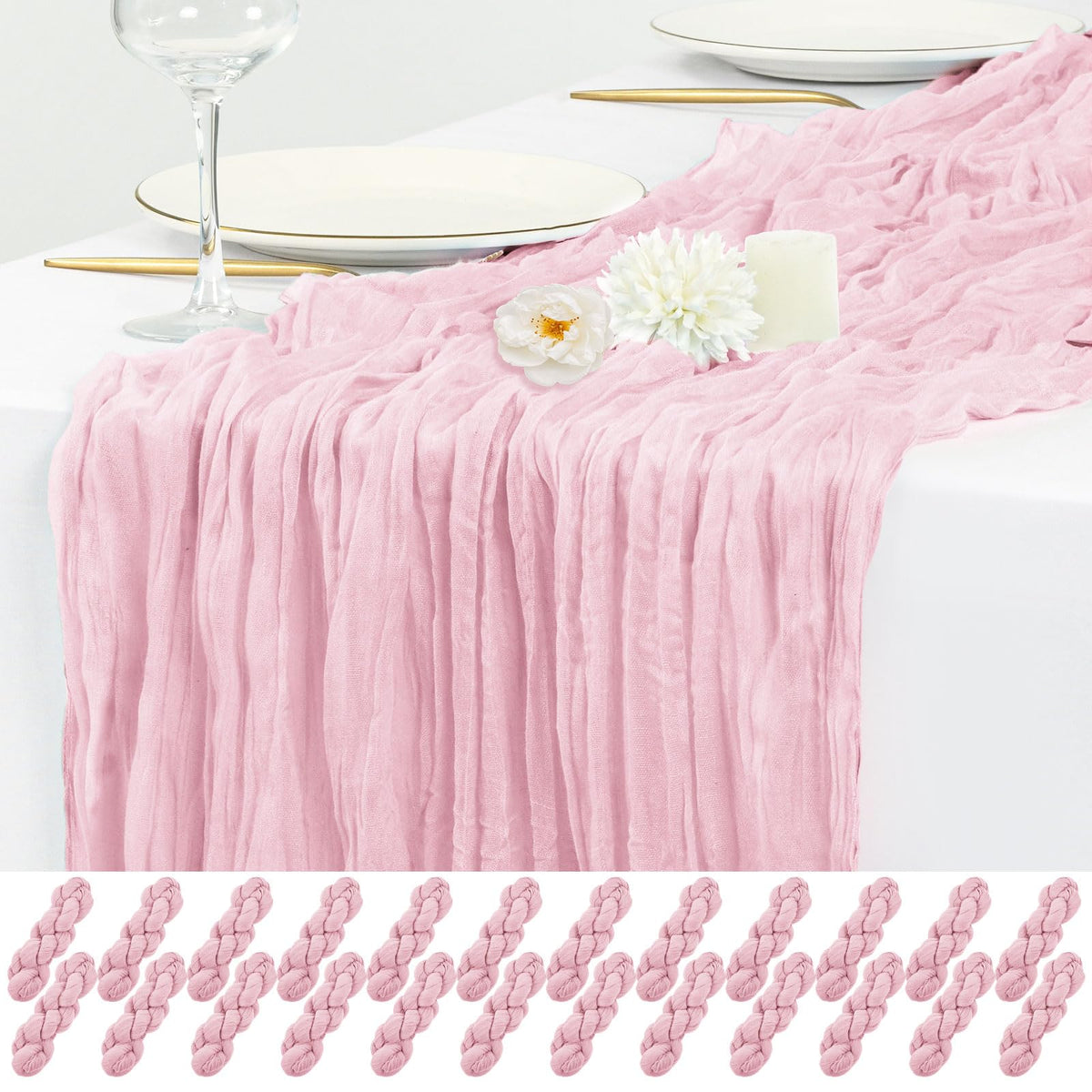 12 Pack Beige Cheesecloth Table Runner 17x108 Inch Boho Gauze Cheese Cloth Table Runners Rustic Sheer Runner for Wedding Party Baby Shower Birthday Home Decor
