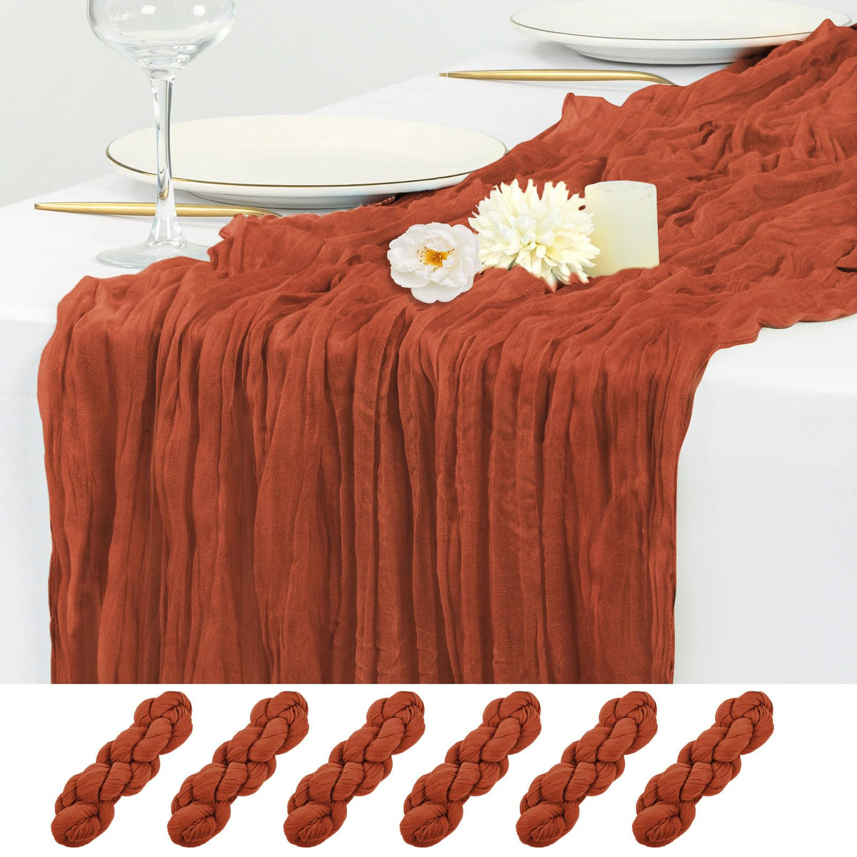 12 Pack Beige Cheesecloth Table Runner 17x108 Inch Boho Gauze Cheese Cloth Table Runners Rustic Sheer Runner for Wedding Party Baby Shower Birthday Home Decor