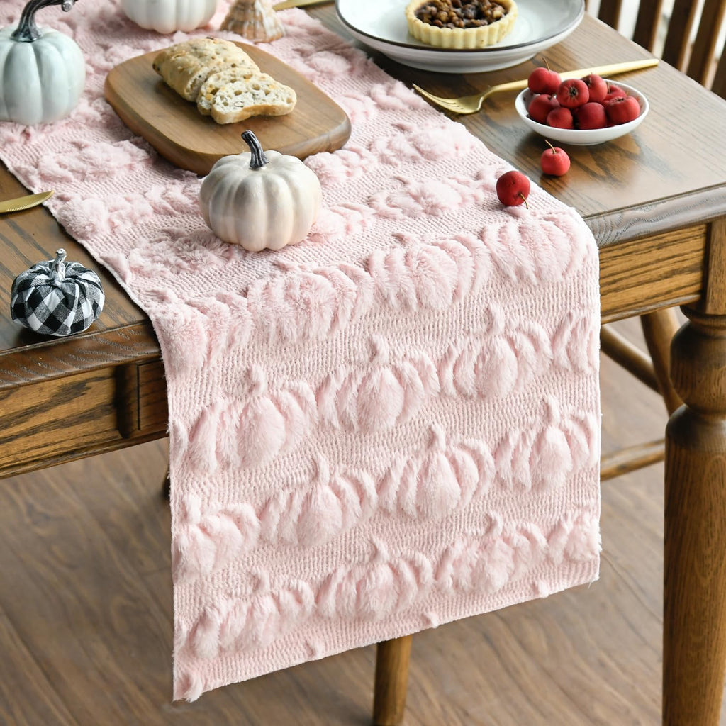 Artoid Mode Caramel Soft Faux Fur Pumpkins Fall Table Runner 13x90 Inch