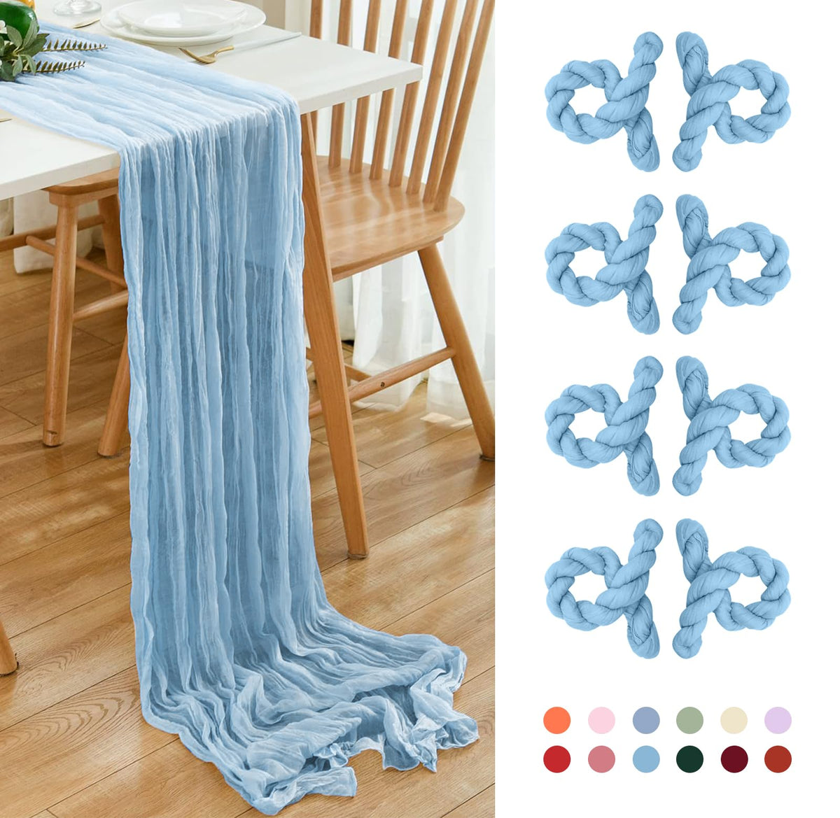 6 Pack Brown 10 Ft Cheesecloth Table Runner 20x120 Inch Boho Wrinkled Sheer Romantic Gauze Decor for Wedding, Bridal Shower, Birthday Party