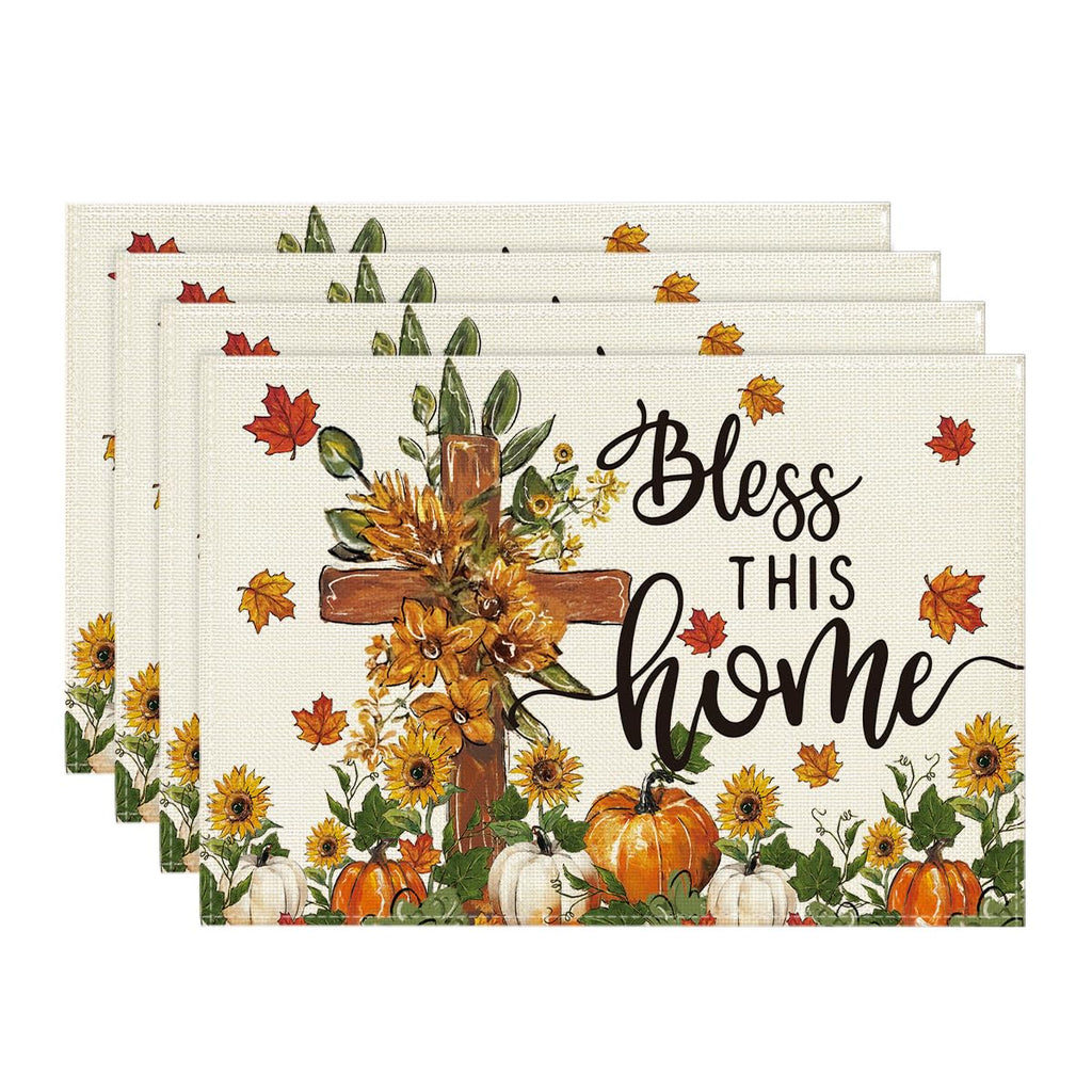 Artoid Mode Pumpkins Floral Fall Placemats Set of 4-12 x 18 Inch