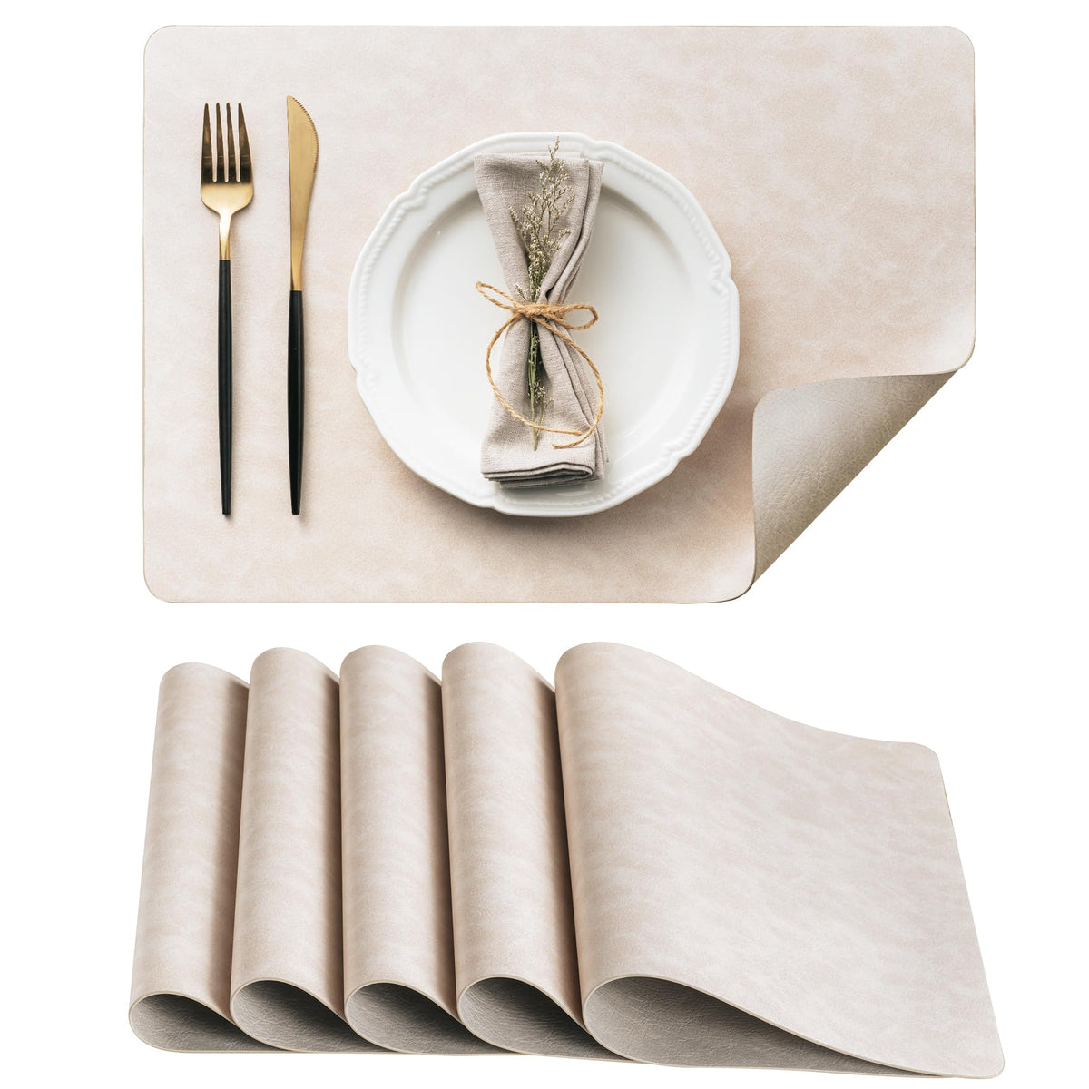 DOLOPL Placemats Set of 8, Reversible Dual-Color Faux Leather Place Mats