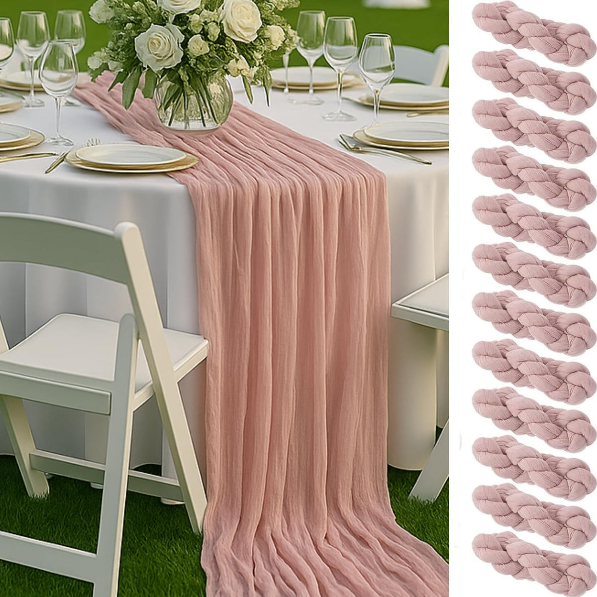 Red Cheesecloth Table Runner, 10 ft Gauze Runner for Wedding Table Decor