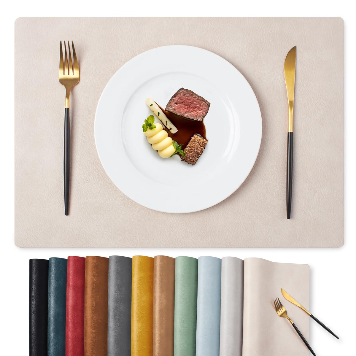 MOSAYT Fall Vinyl Faux Leather Placemats, Set of 6, Reddish Brown