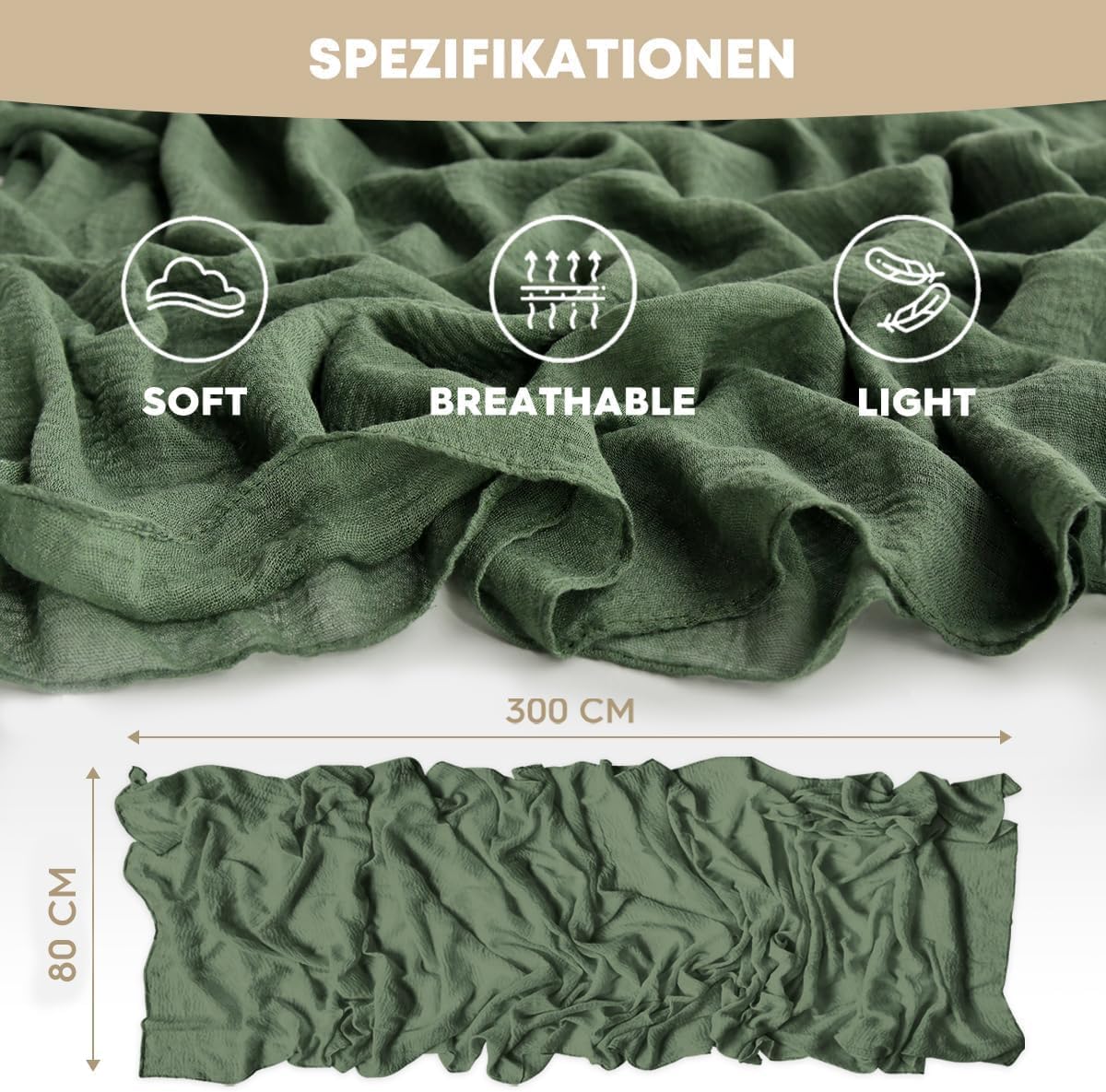 Artoid Mode Boho Forest Green 10Pcs Cheesecloth Gauze Table Runner, 120 Inch Seasonal Fabric Kitchen Dining Holiday Table Decor for Home Party Indoor
