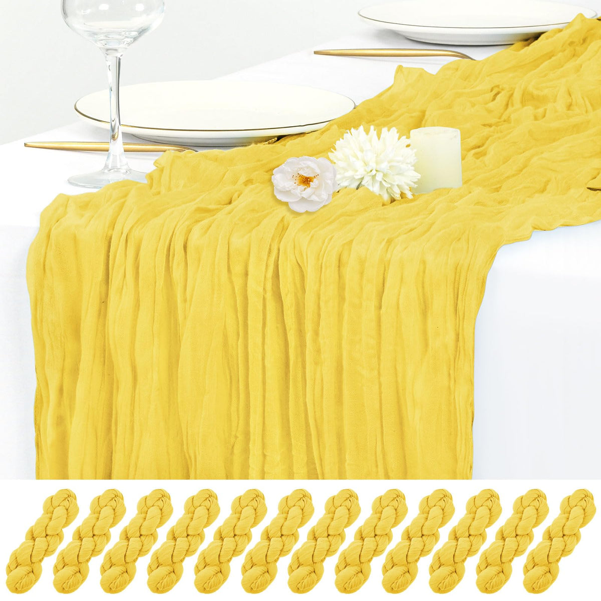 12 Pack Beige Cheesecloth Table Runner 17x108 Inch Boho Gauze Cheese Cloth Table Runners Rustic Sheer Runner for Wedding Party Baby Shower Birthday Home Decor