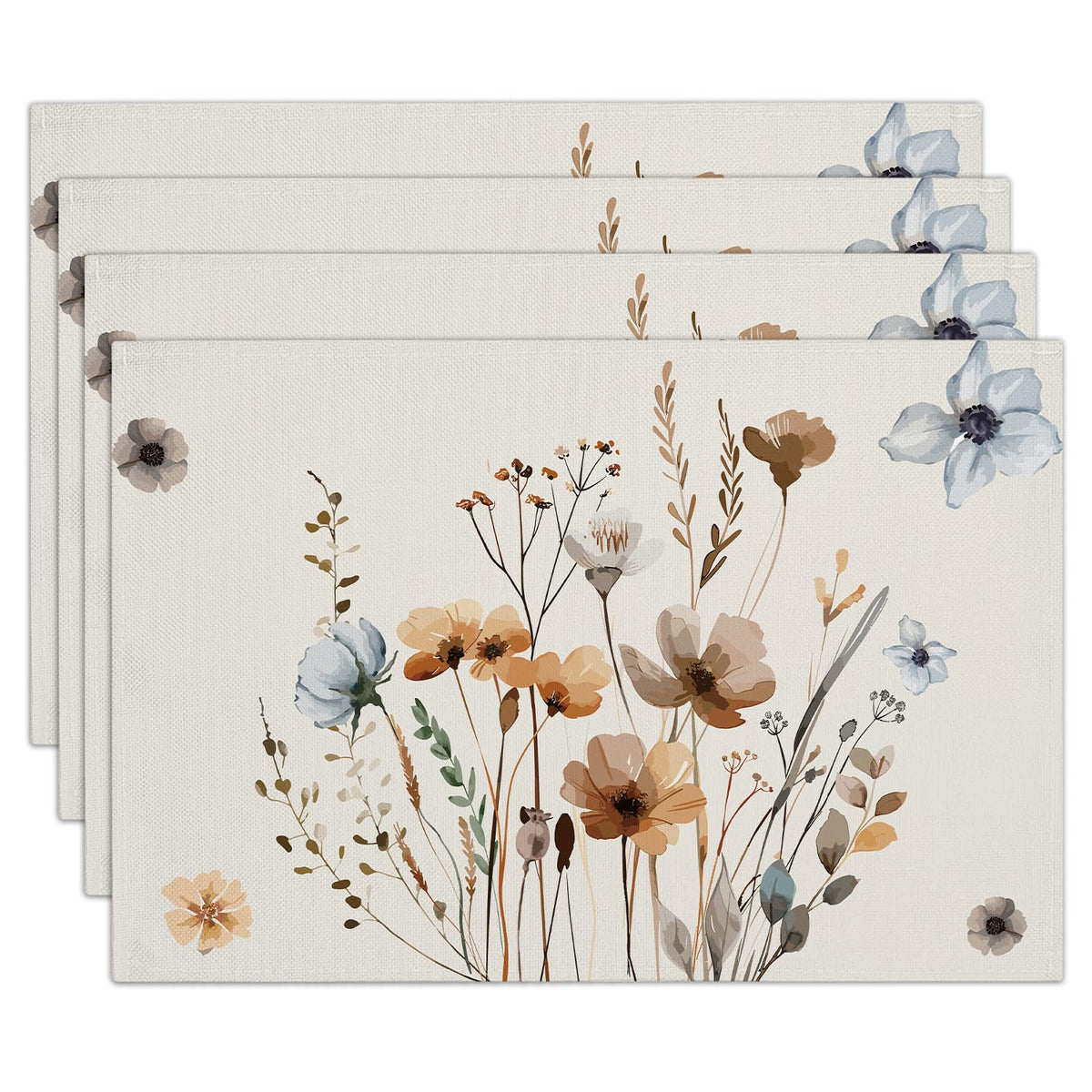 Boho Floral Placemats Set of 4, 12x18 Inch Waterproof Washable Heat Resistant Place Mats, Table Placemats for Dining Restaurant Farmhouse Decoration, Indoor Outdoor Table Decor -rc03