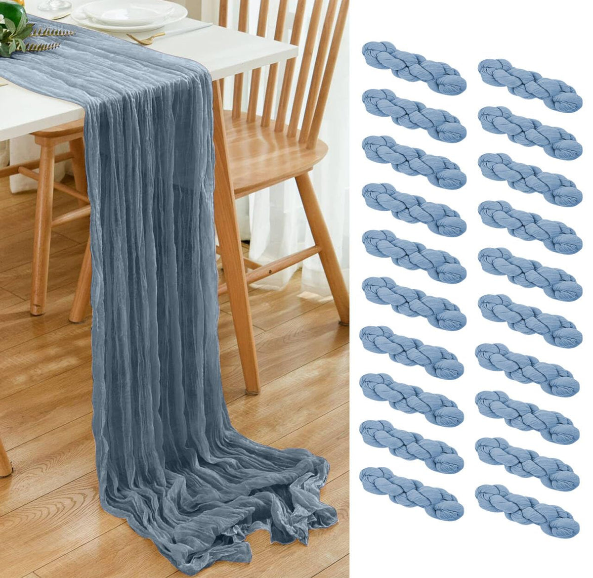 6 Pack Brown 10 Ft Cheesecloth Table Runner 20x120 Inch Boho Wrinkled Sheer Romantic Gauze Decor for Wedding, Bridal Shower, Birthday Party