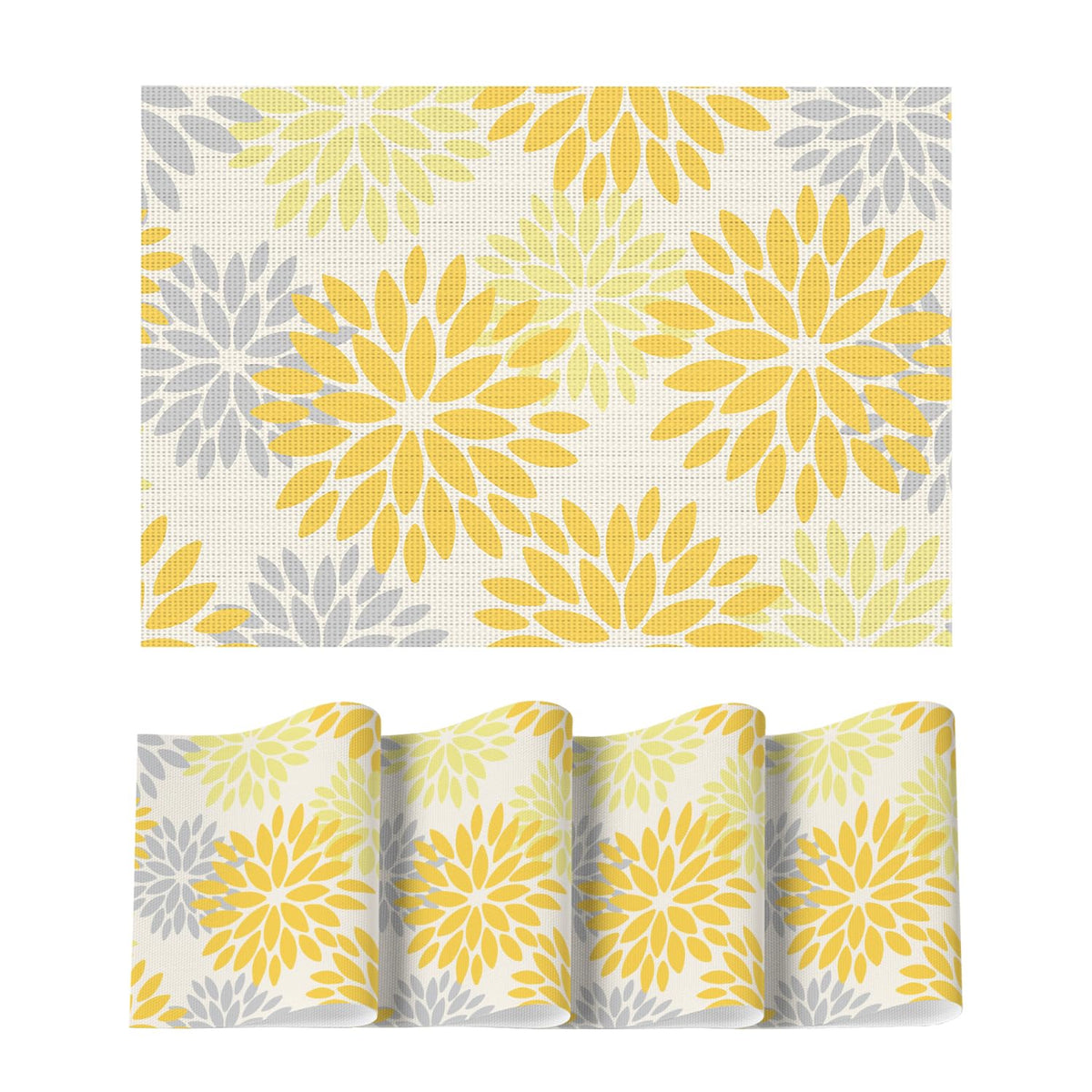 Artoid Mode Floral Vinyl Plistic Placemats Set of 6, Heat Resistant Washable Non-Slip PVC Place Mats for Party Kitchen Dining Decor, Blue Grey