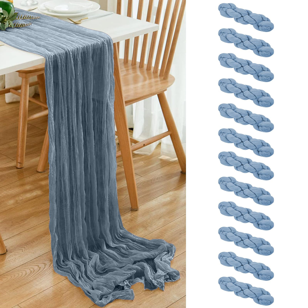 6 Pack Brown 10 Ft Cheesecloth Table Runner 20x120 Inch Boho Wrinkled Sheer Romantic Gauze Decor for Wedding, Bridal Shower, Birthday Party