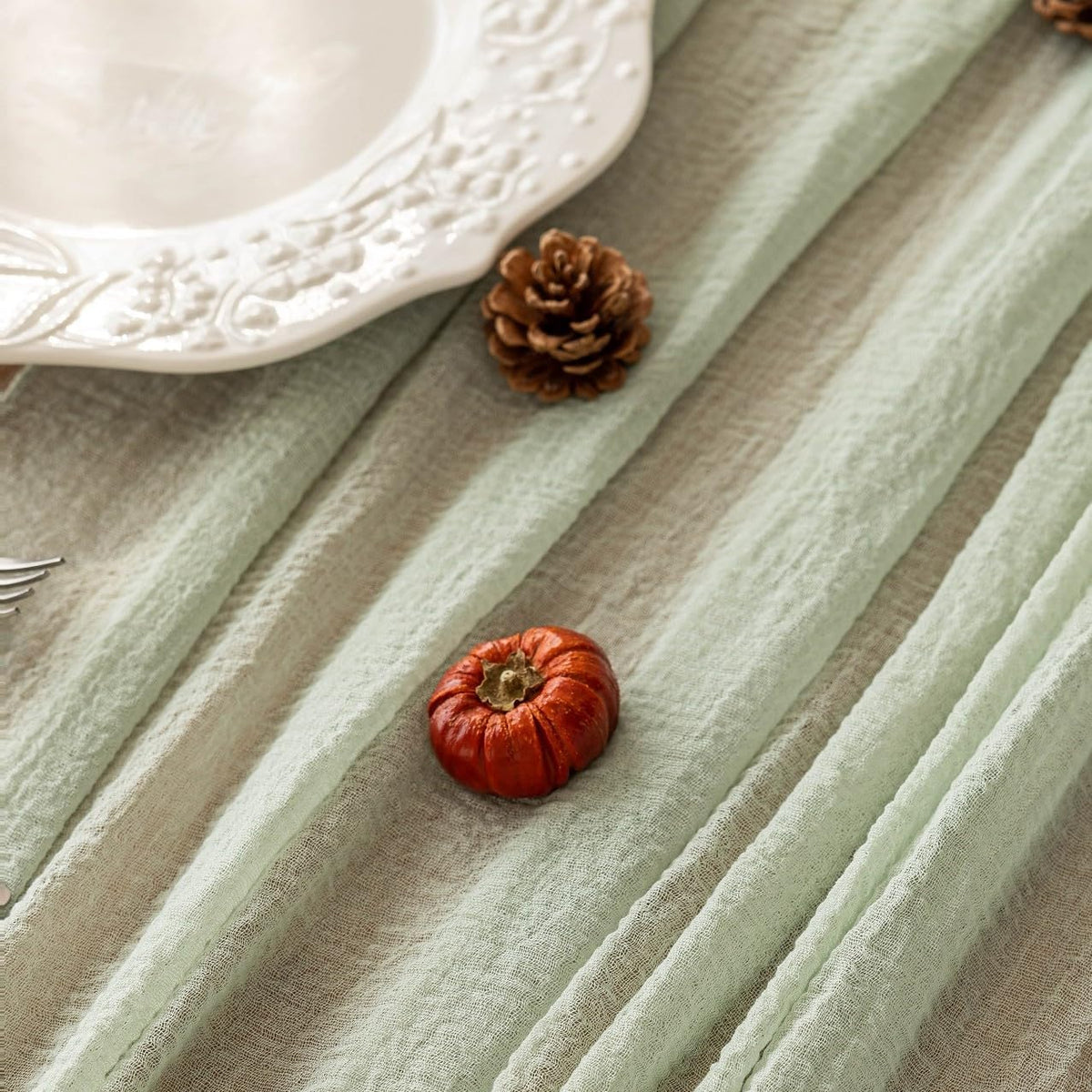 Sage Green Cheesecloth Table Runner 120 Inches Fall Party Home Decorations
