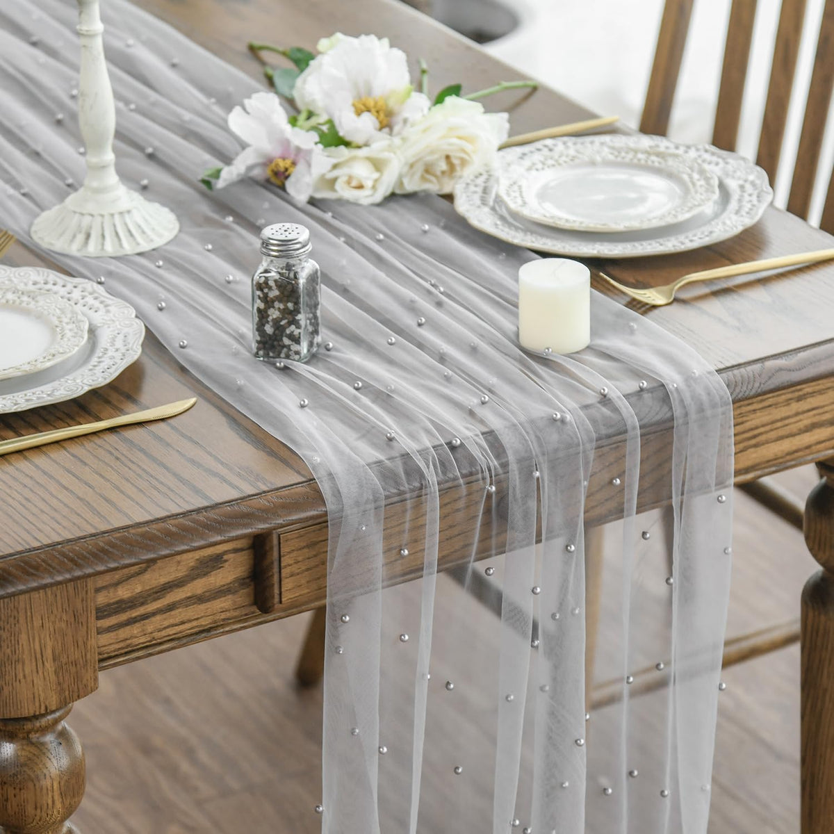 Artoid Mode 6-Pack Pearl Beige Gauze Table Runner 10FT Home Decor