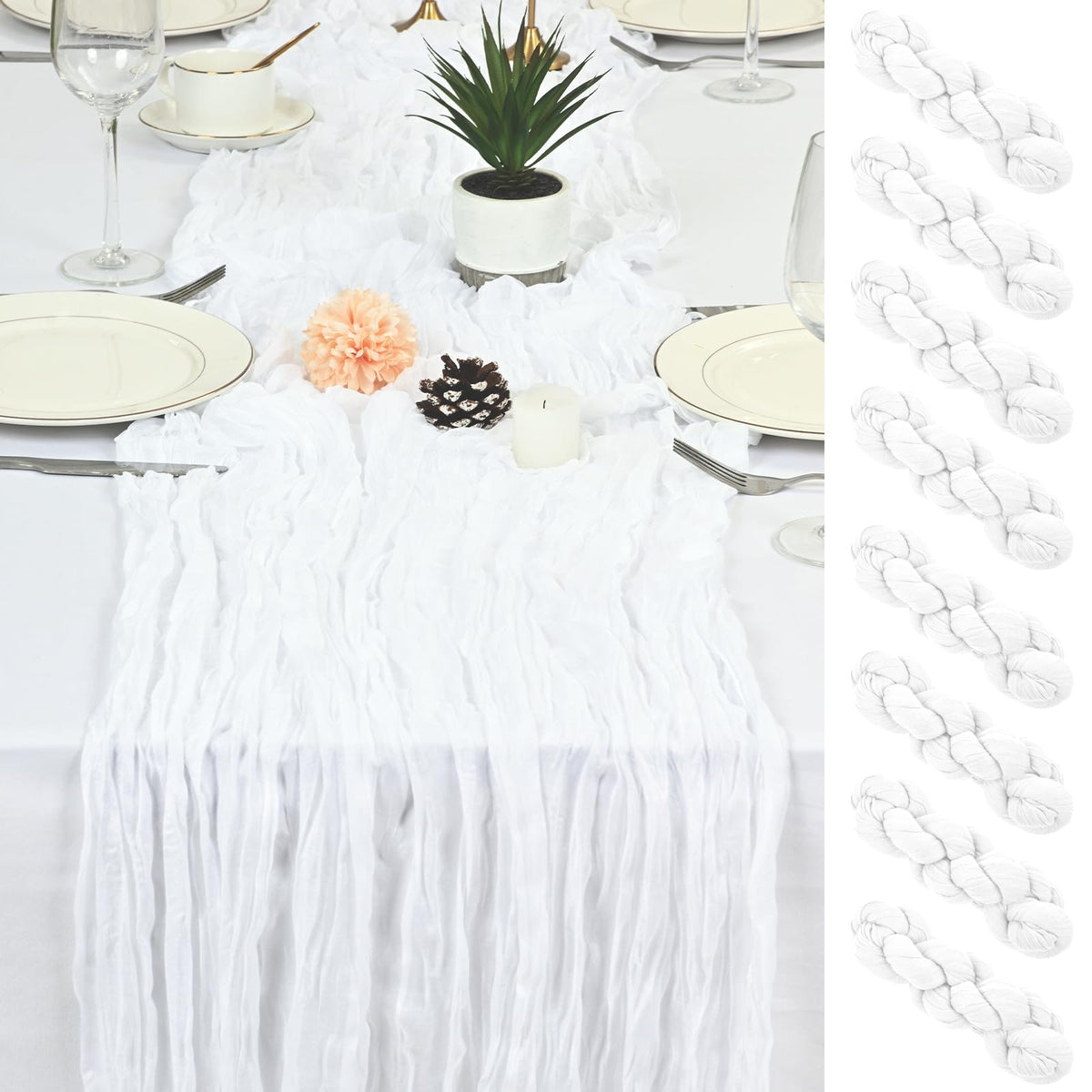 8 Pack Sage Green Cheesecloth Table Runner 17x108 inch Boho Gauze Cheese Cloth Table Runners for Wedding Party Baby Bridal Shower Home Decor