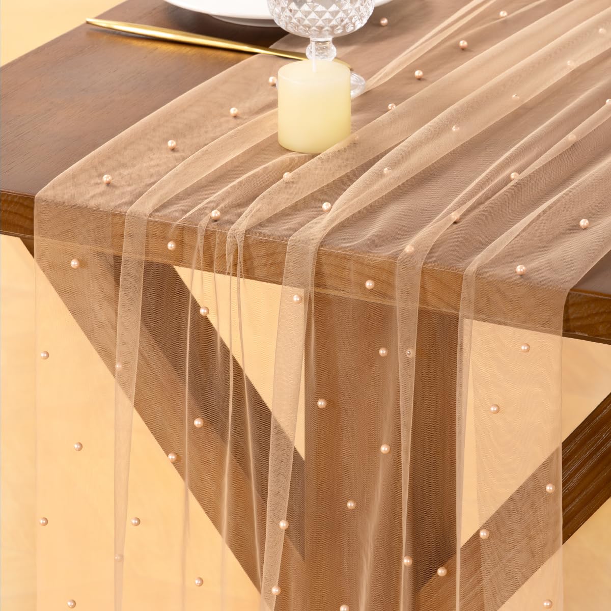 Socomi Pearl Table Runner Fall Tulle Gauze Sheer Wedding Party Home Decor